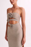 Stassie Strapless Rose Diamante Maxi Dress Nude