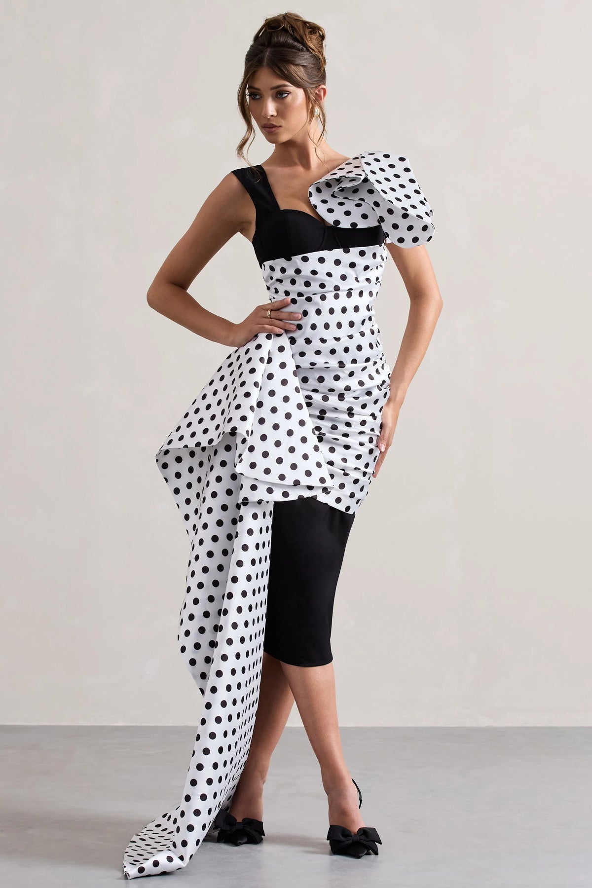 Unattainable Black Polka Dot Wrap Midi Dress Volume Drape