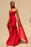 Kylie Red High Neck Maxi Dress With Chiffon Skirt