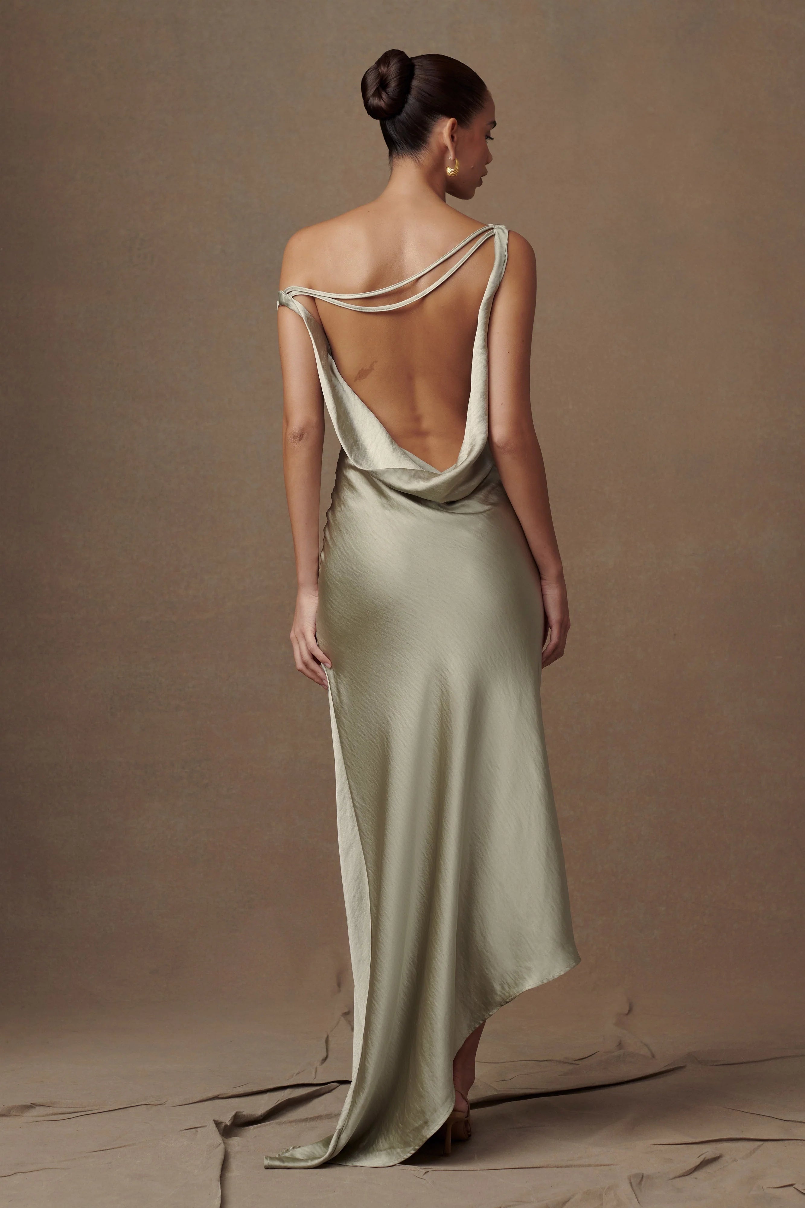 Yvette Slip Maxi Dress With Asymmetrical Hem Sage
