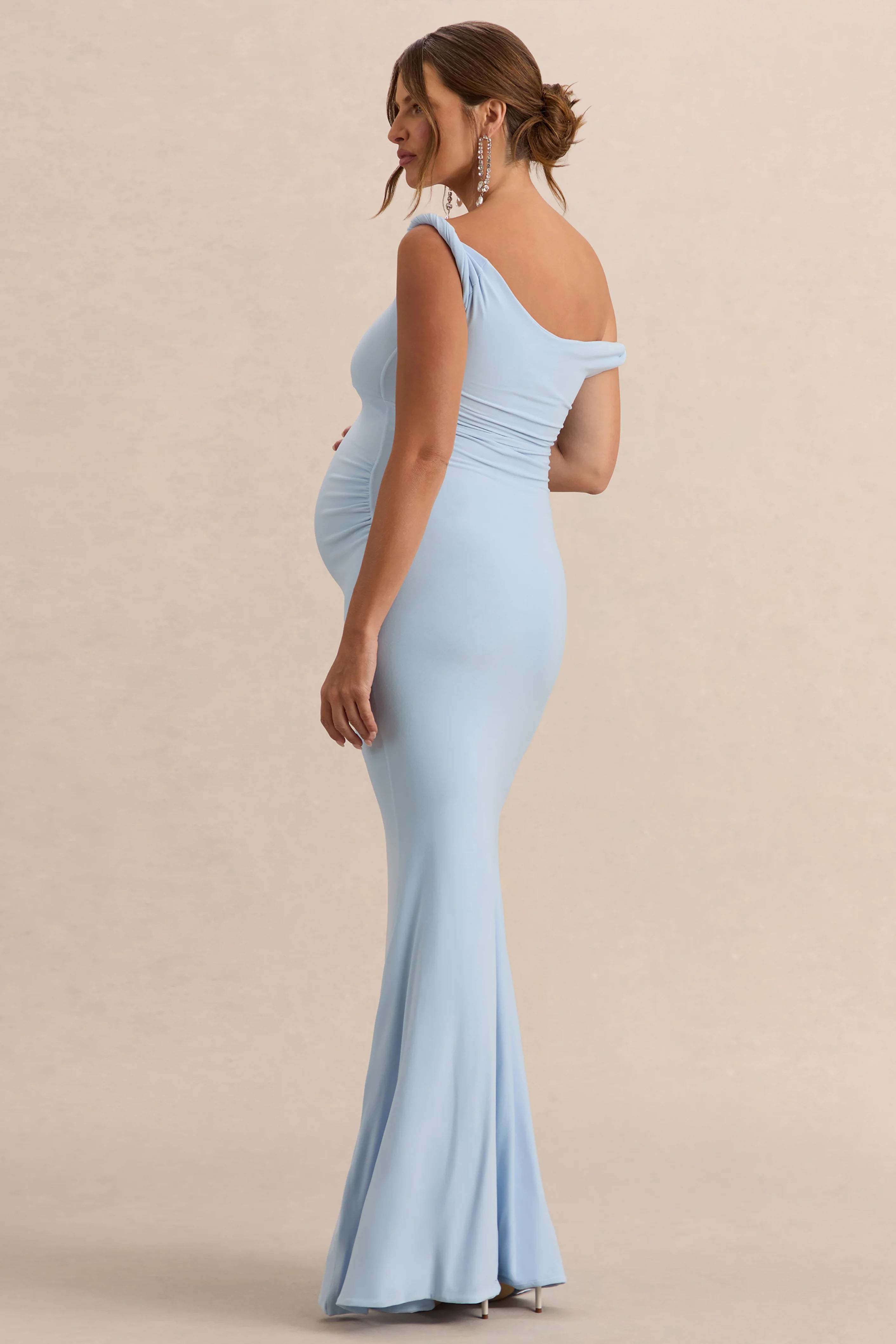 Lita Powder Blue Twisted Asymmetric Maternity Maxi Dress