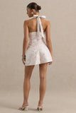Sharie Cream Floral Print Jacquard Halter Neck Playsuit With Cut Out Detail
