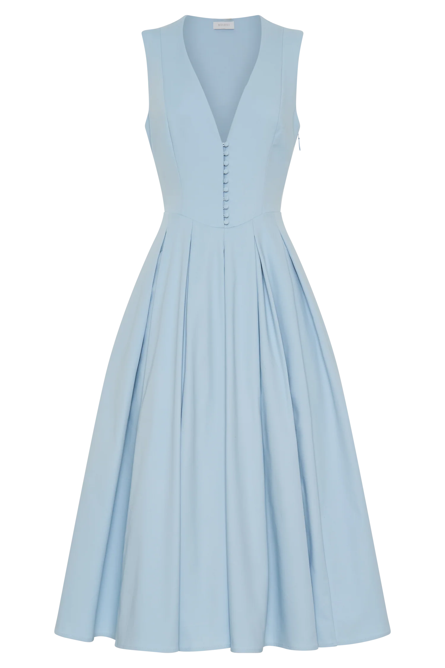 Keely Cotton Sleeveless Midi Dress Sky Blue