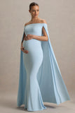 Radiance Powder Blue Bardot Maternity Maxi Dress With Cape