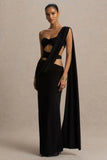 Nebula Black Bandeau Maxi Dress With Body Cut Out Details
