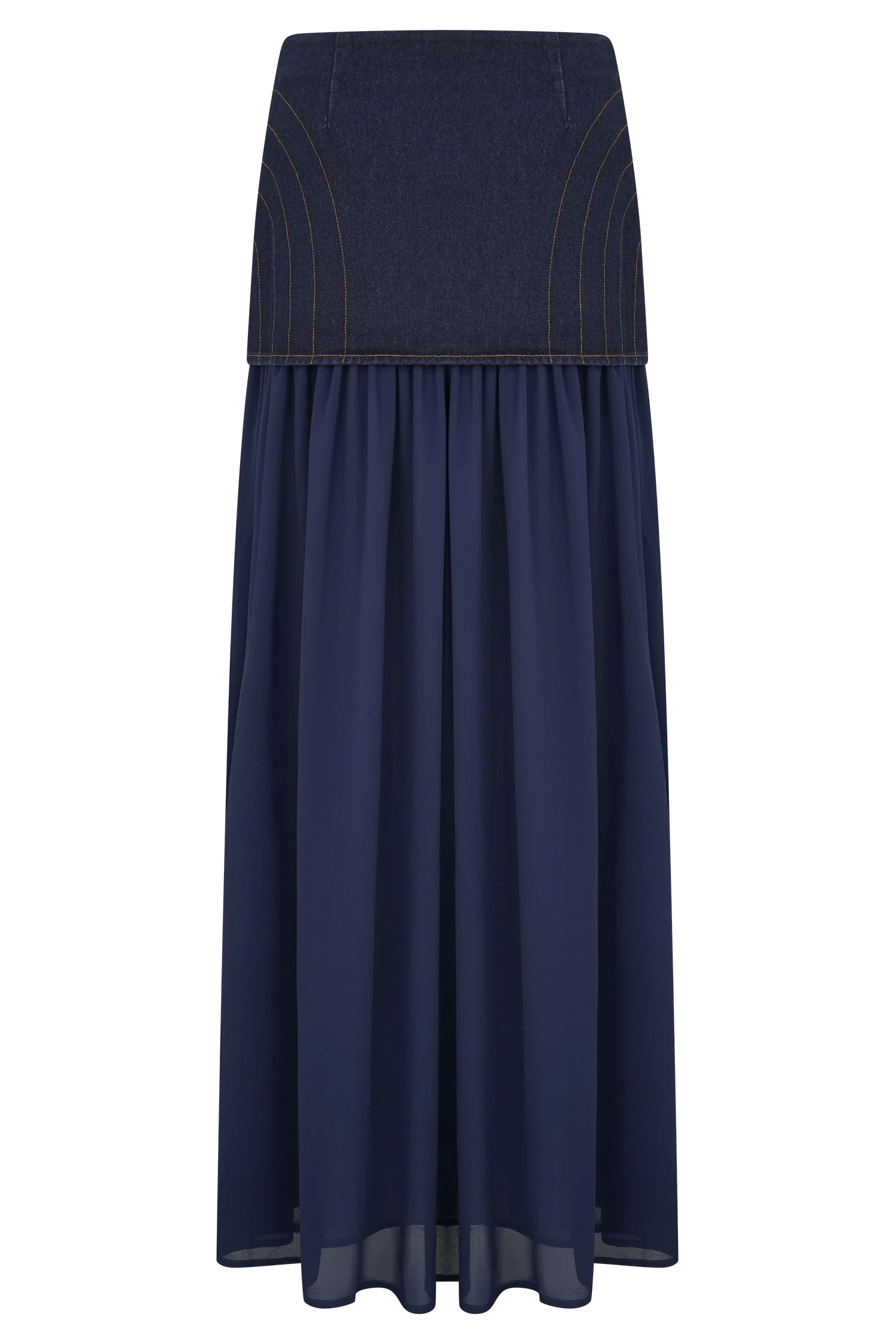Tully Chiffon Denim Maxi Skirt Indigo Blue