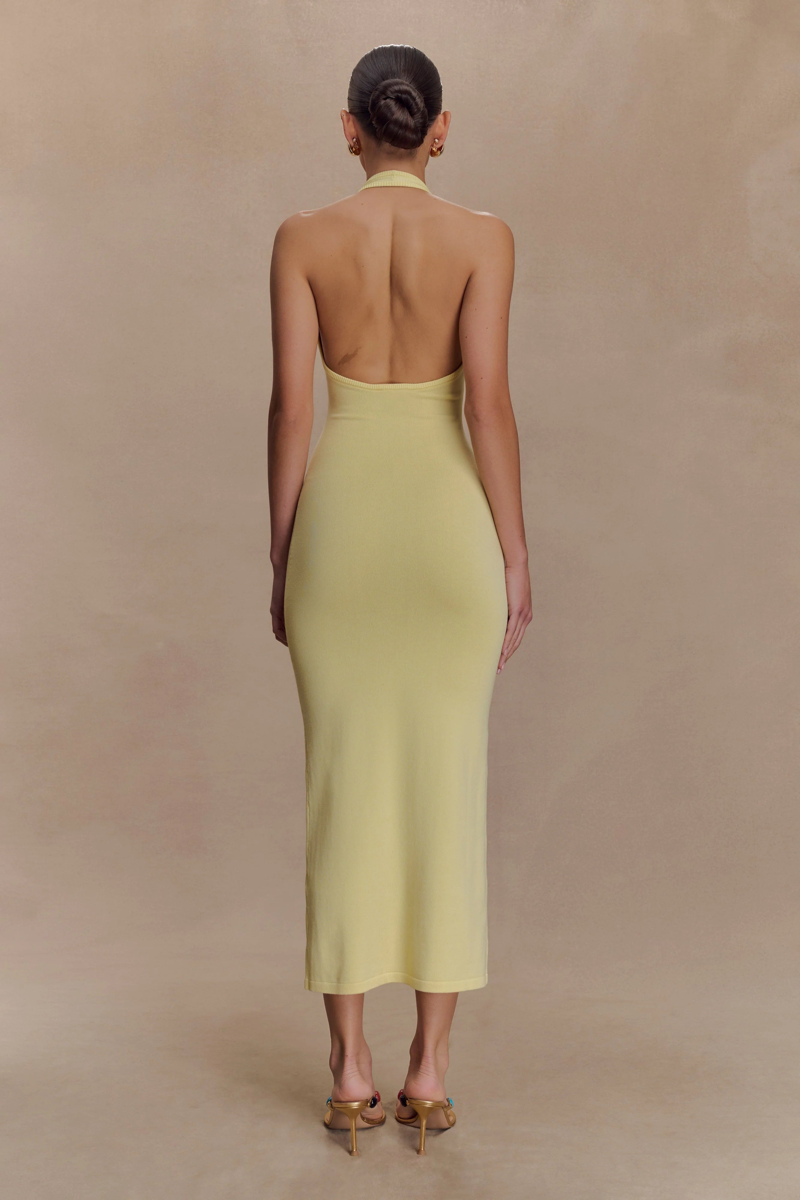 Ovina Halter Neck Knit Midi Dress Lemon