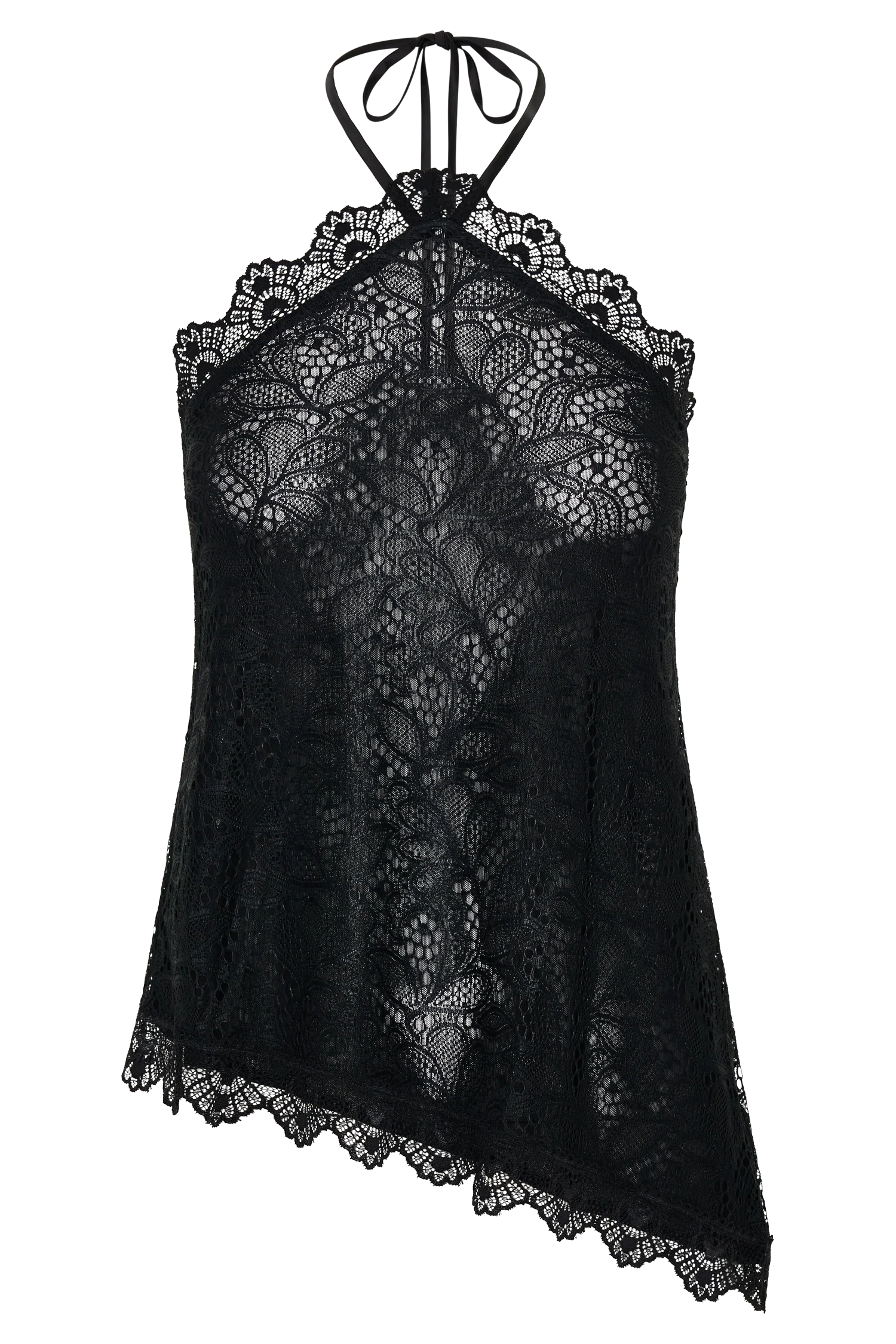 Theodosia Asymmetric Lace Halter Top Black