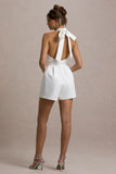 Darla White Plunge Neck Playsuit With Bow