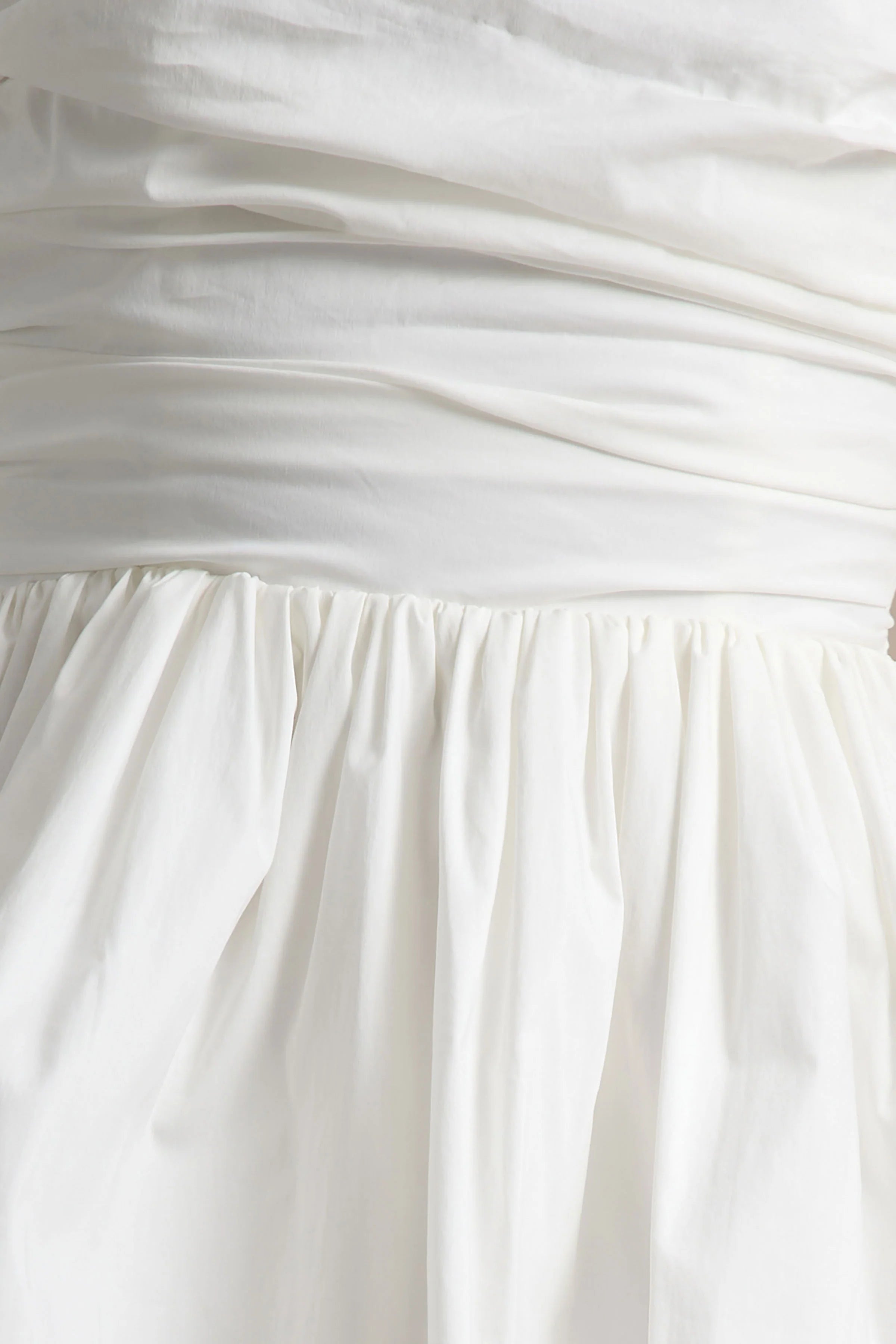 Faye White Puff Ball Bandeau Micro Mini Dress With Ruching Details