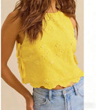 Women Eyelet Embroidered Tank Top Sleeveless Side Tie Summer Going Out Crop Top