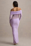 Belamour Lavender Semi Sheer Bardot Gathered Maxi Dress