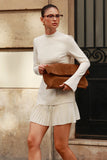 Athena Cream Long Sleeve Mini Dress With Pleated Hem