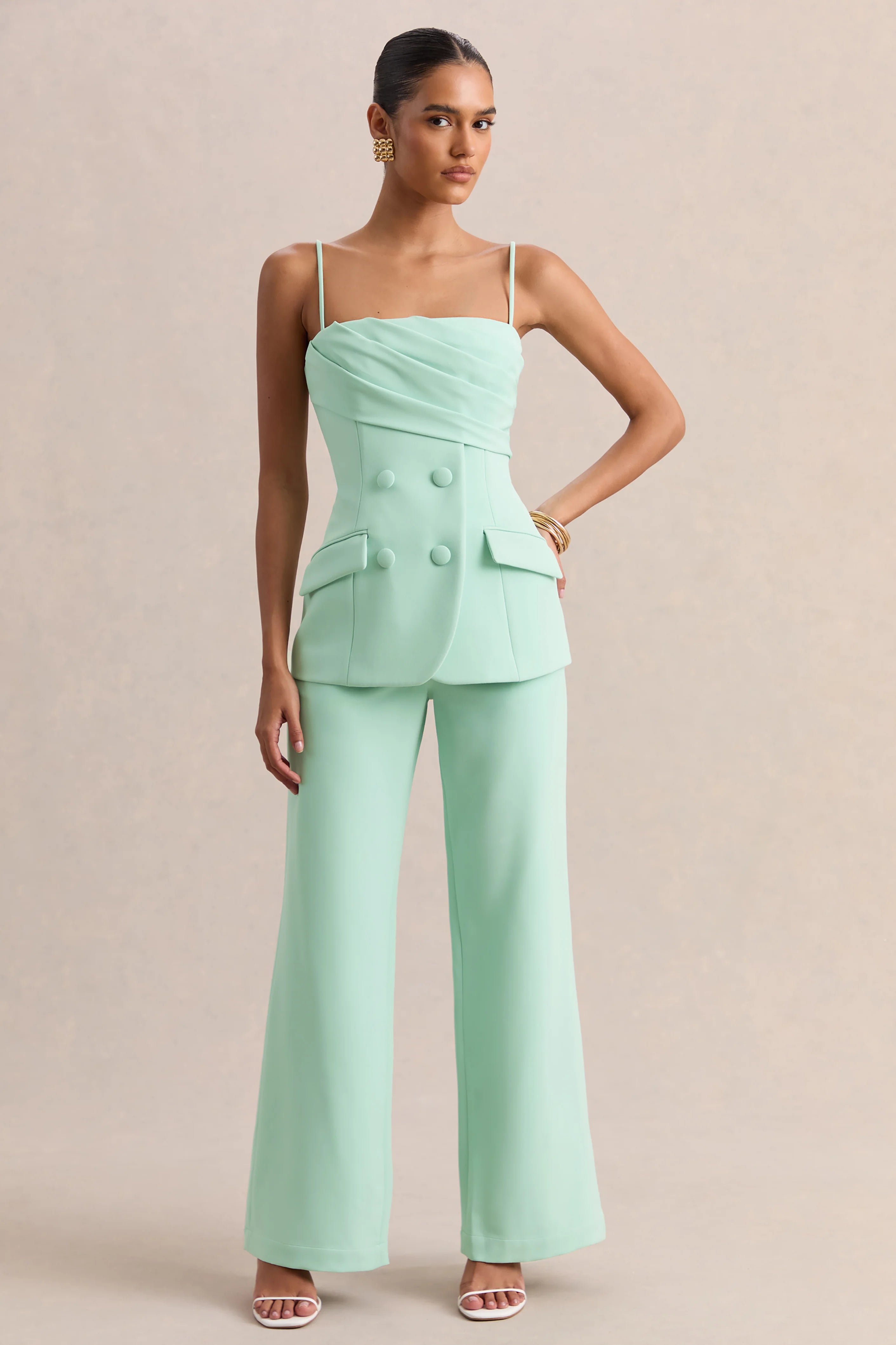 Lunivra Sage Square Neck Tailored Top