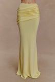 Irene Gathered Knit Maxi Skirt Lemon