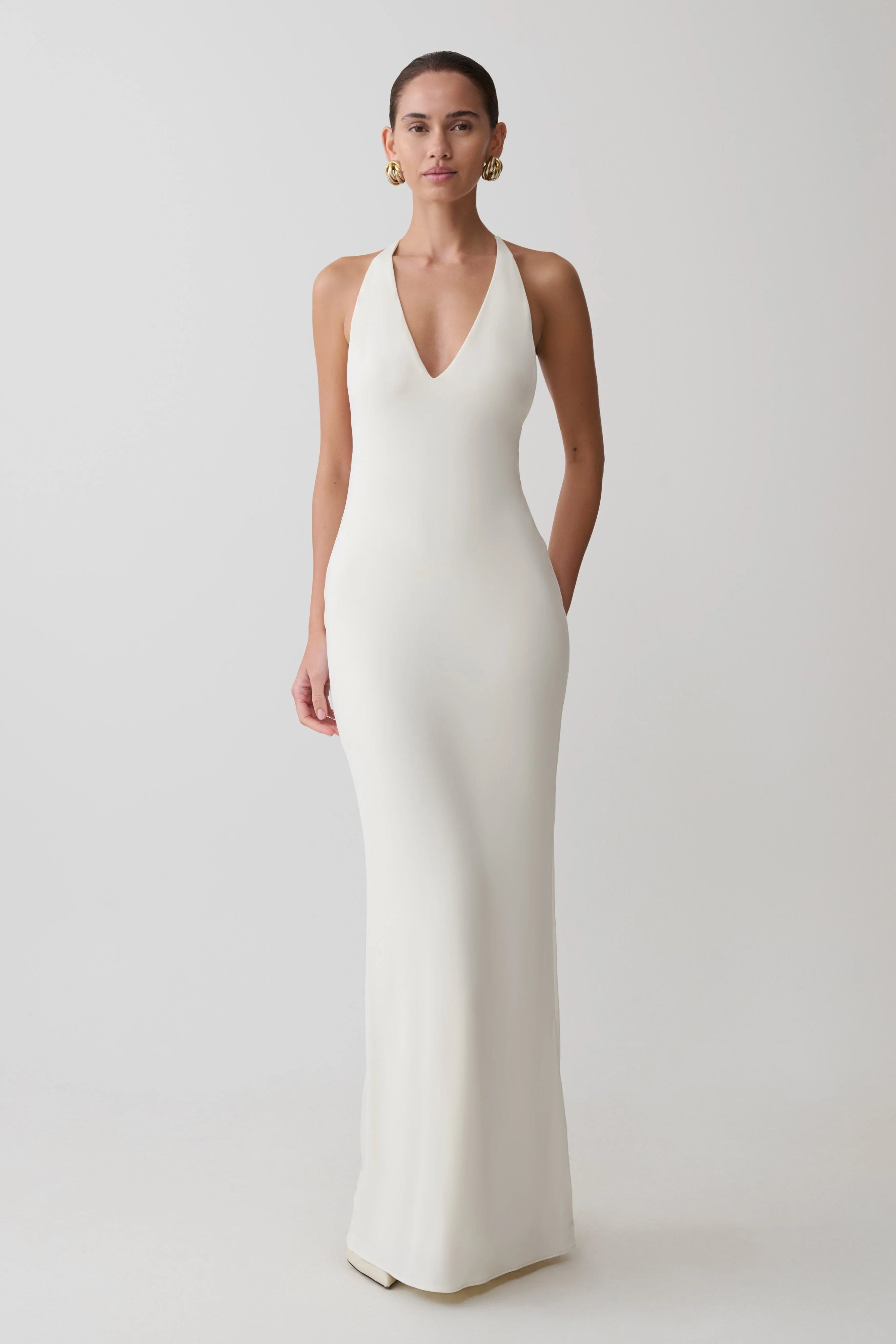 Hana Slinky Plunge Maxi Dress Ivory