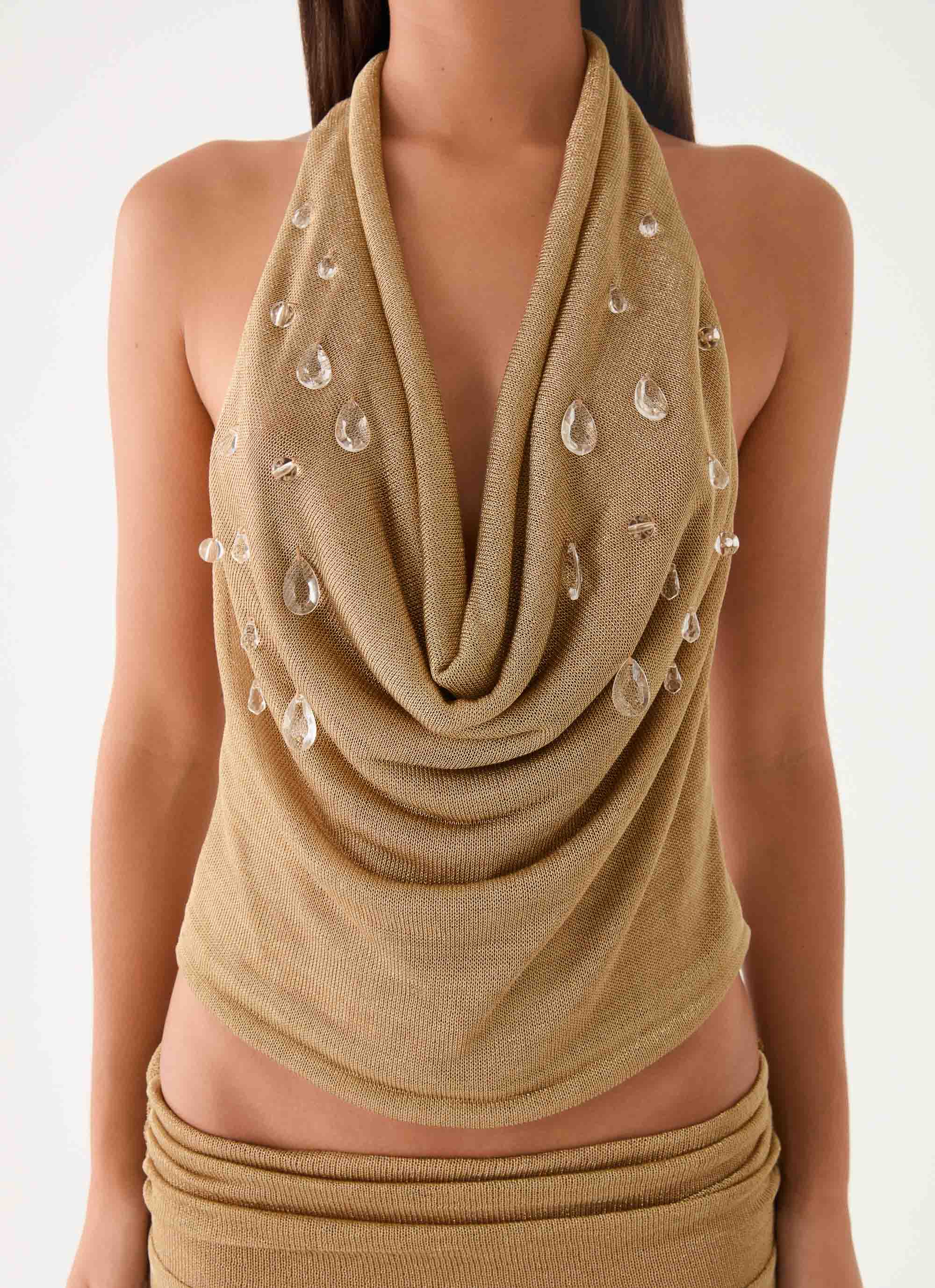 Olyssia Shimmer Embellished Top Shimmer Gold