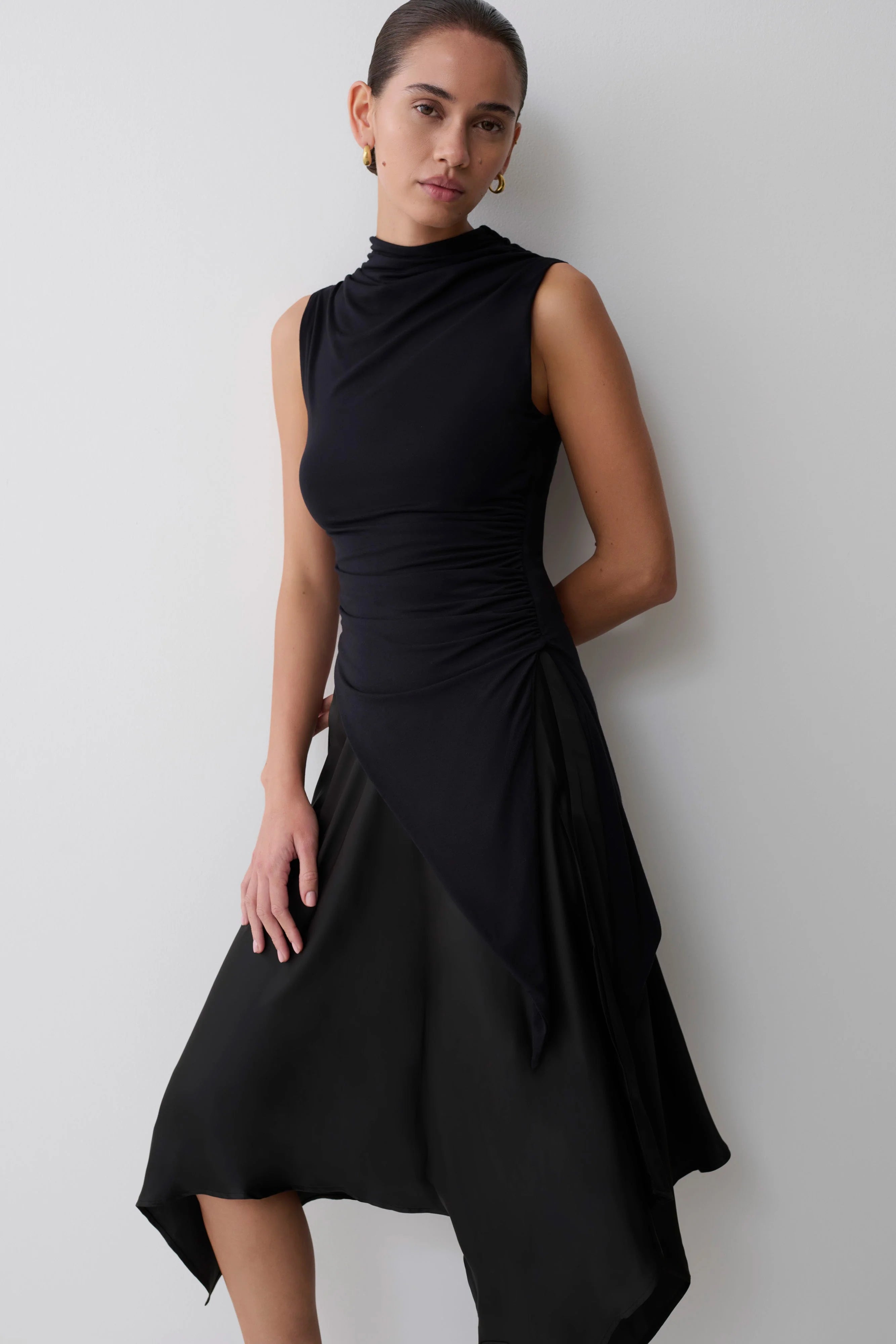 Suong High Neck Gathered Top Black