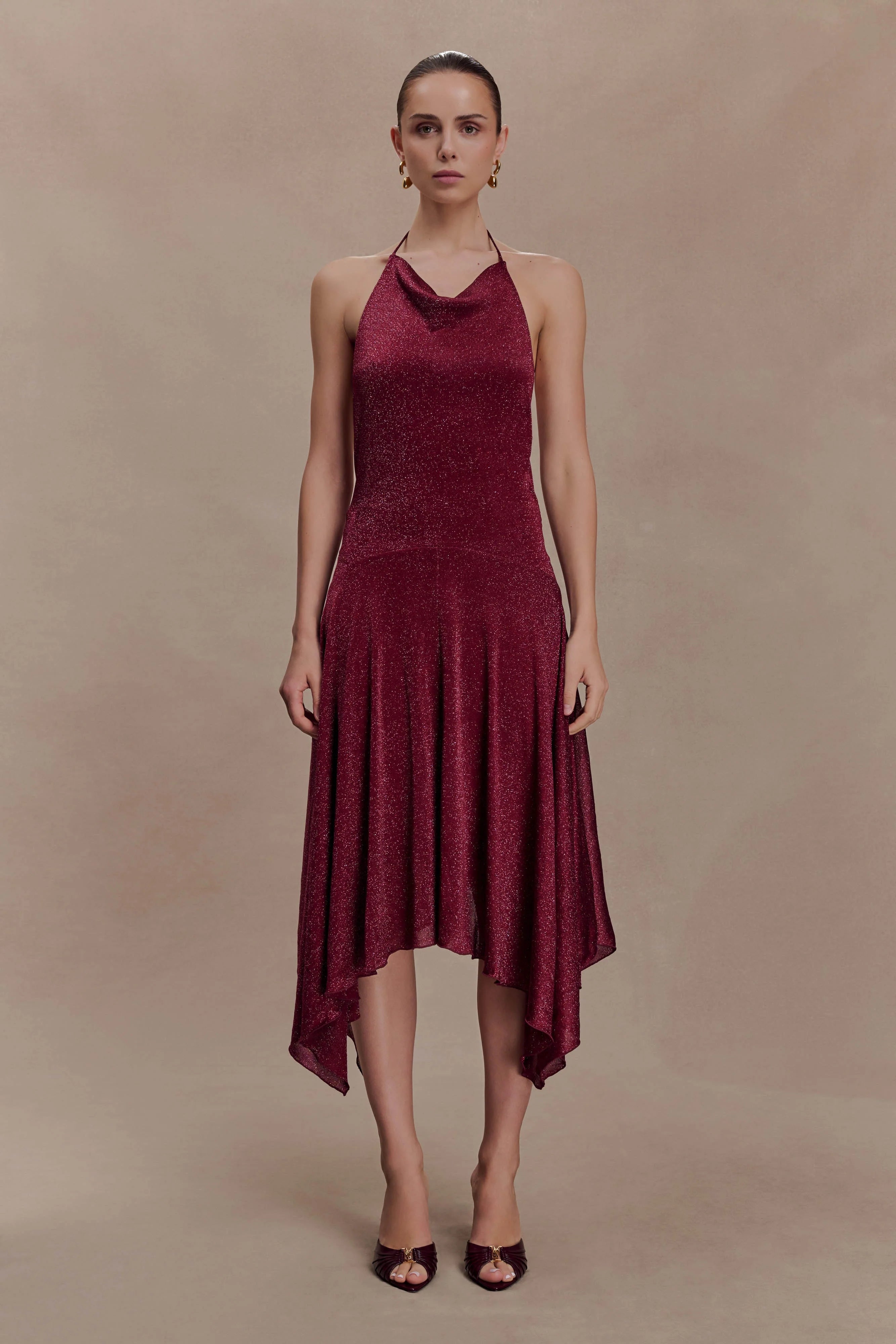 Sylvie Lurex Hankie Midi Dress Wine