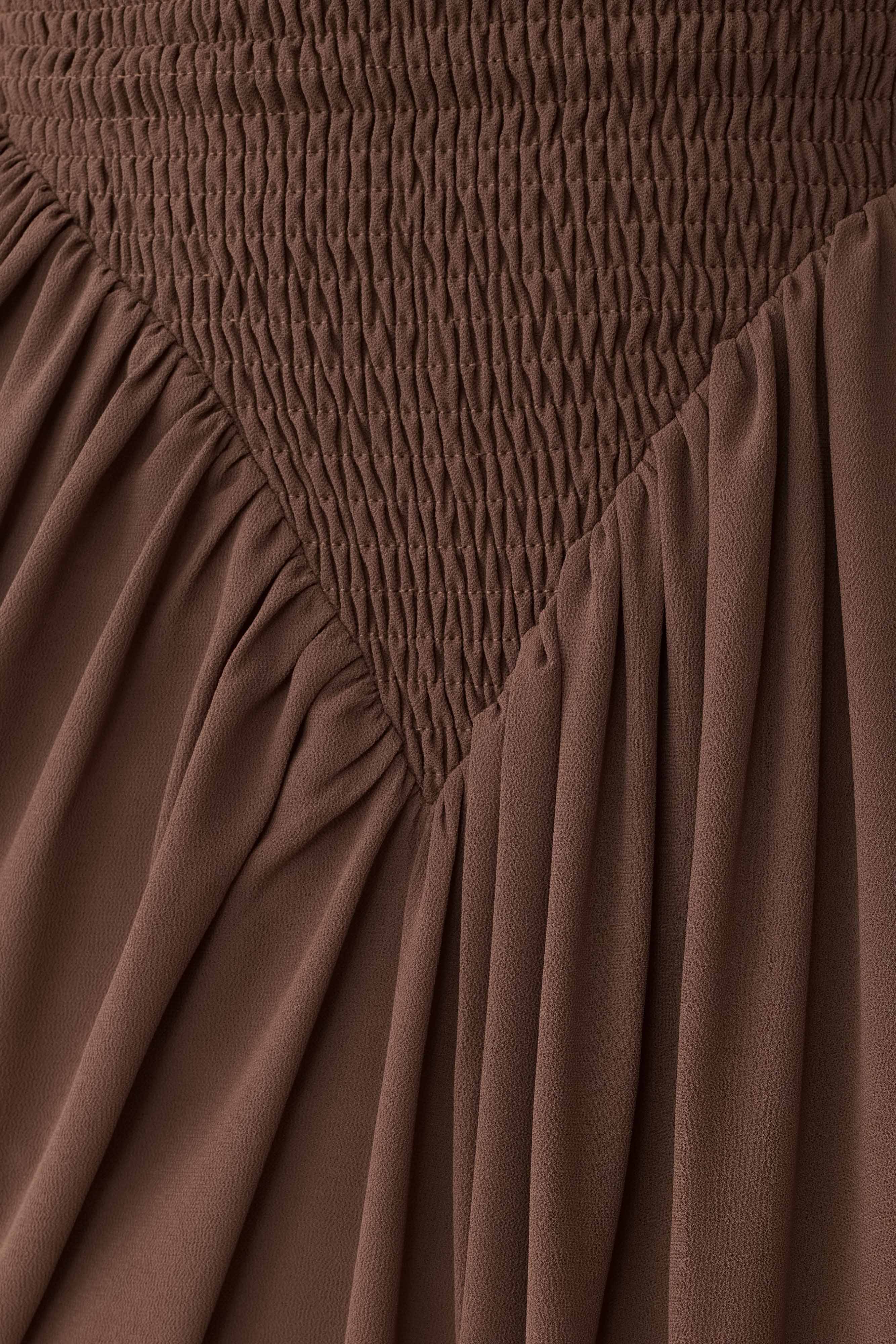 Nola Shirred Asymmetric Midi Dress Mocha