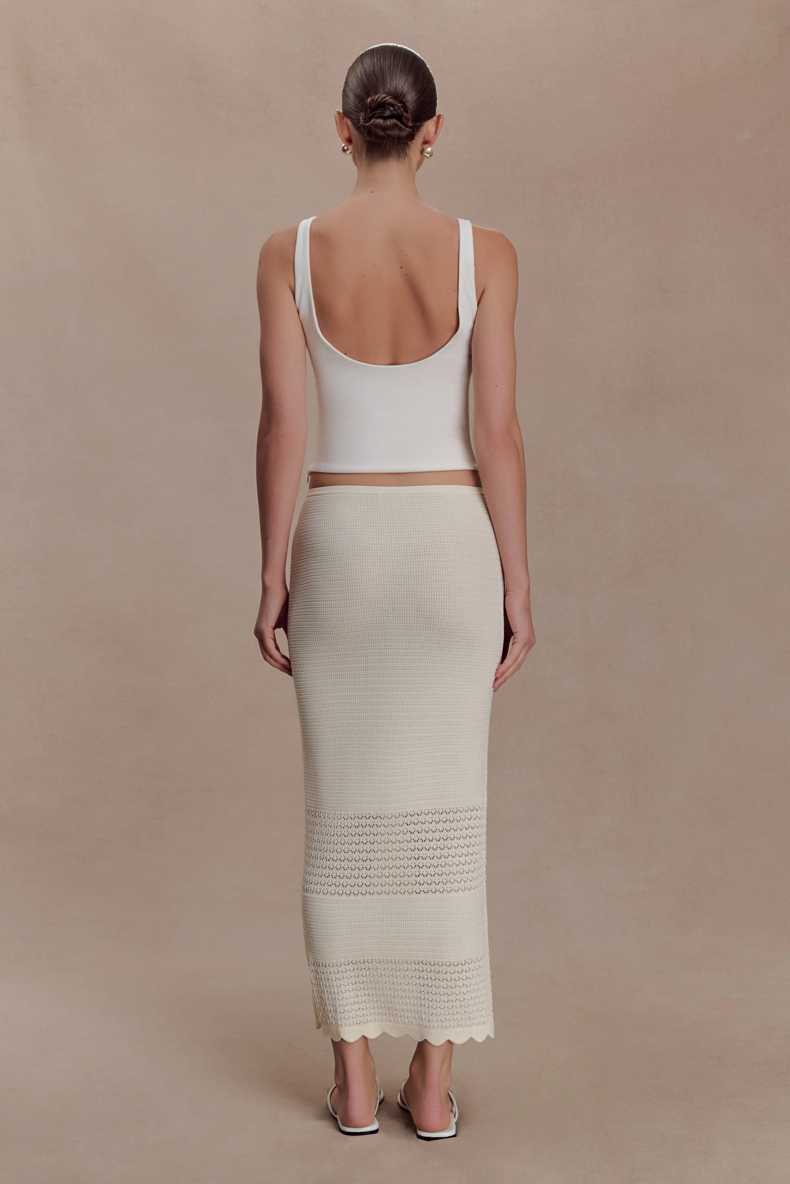 Madeline Scallop Knit Midi Skirt Ivory