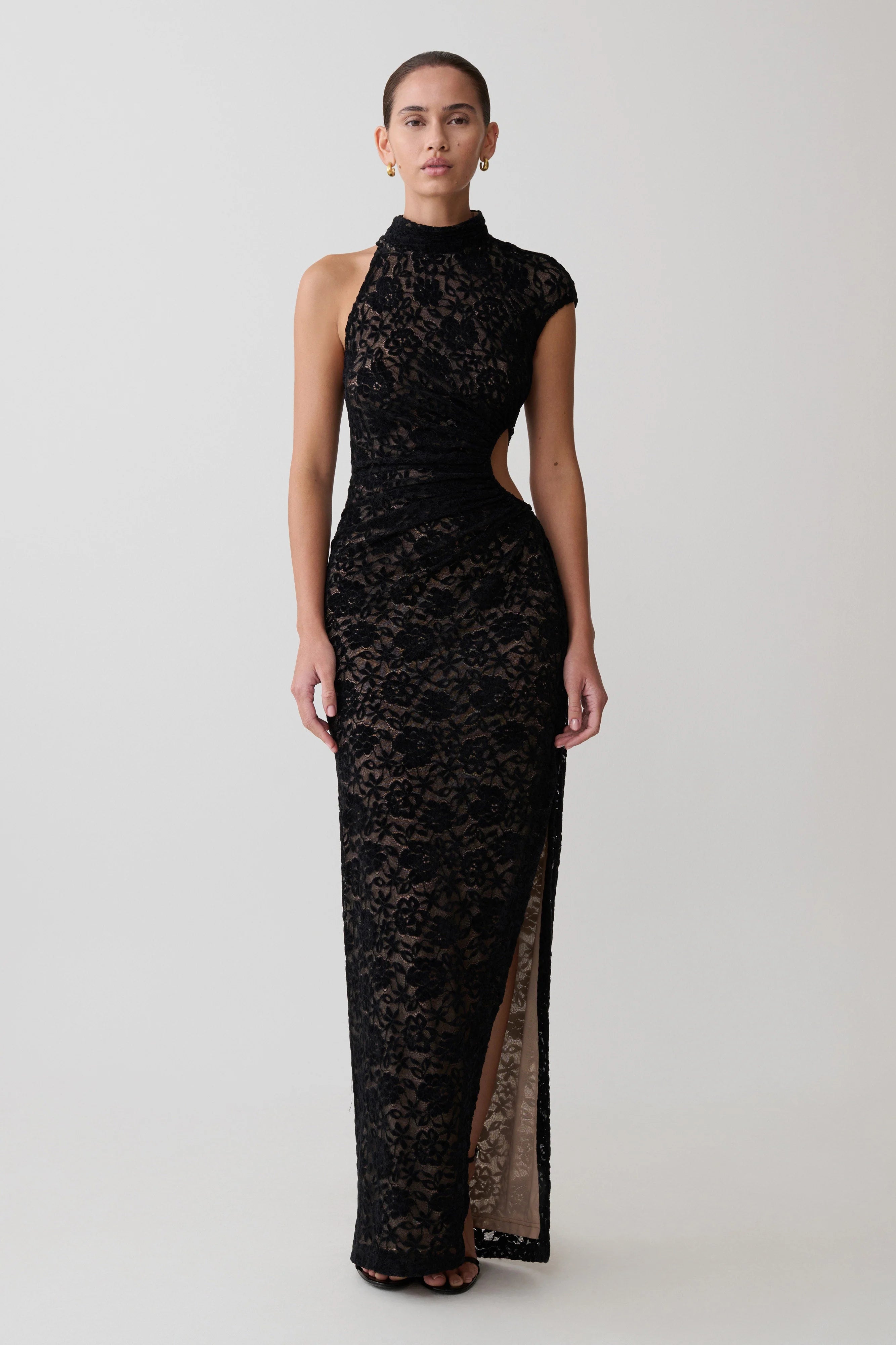 Trinh One Shoulder Maxi Dress Black