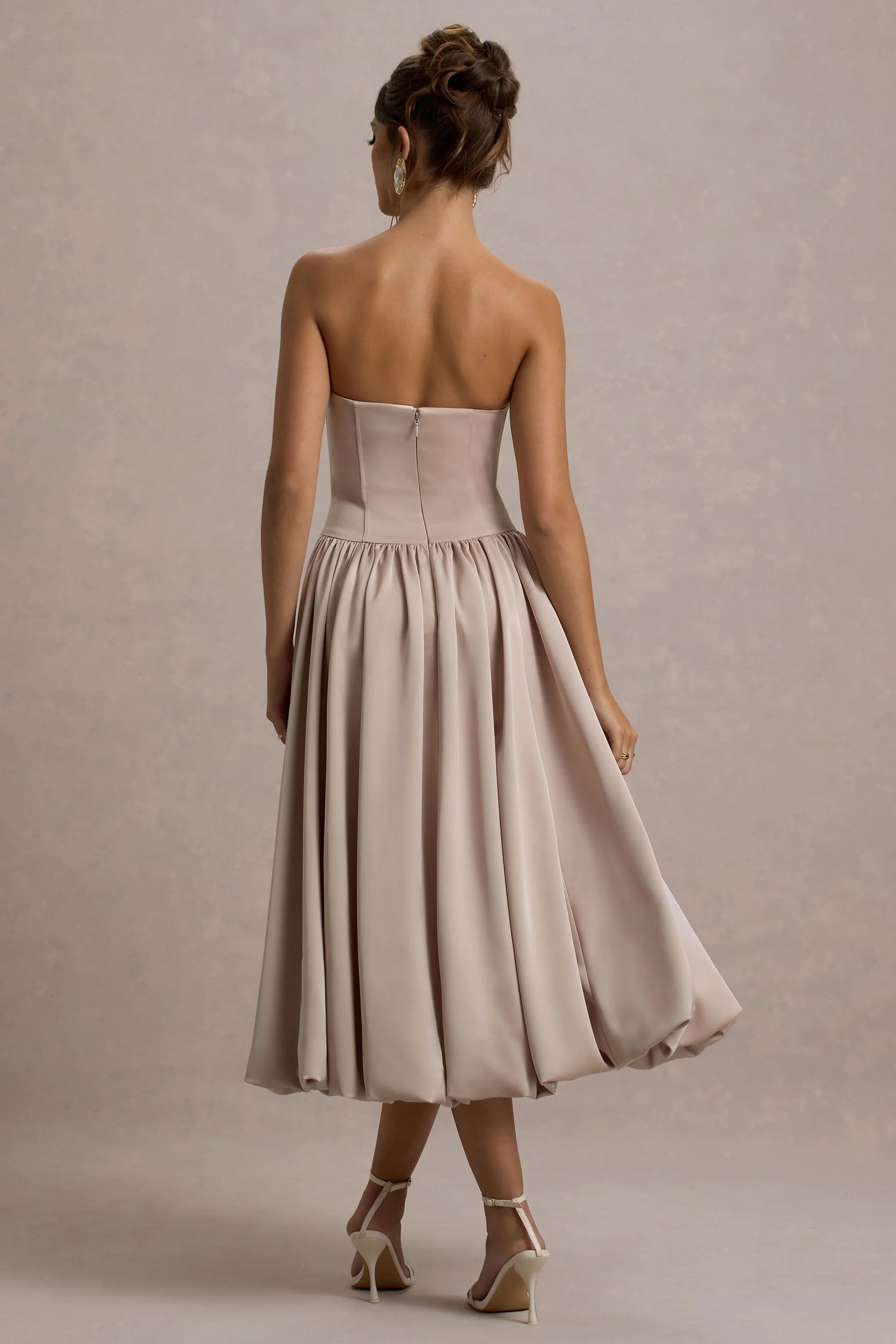 Keyton Champagne Satin Bandeau Midi Dress