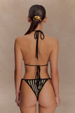 Corrie Crochet Tie Up Bikini Top Black And Neutral Stripe