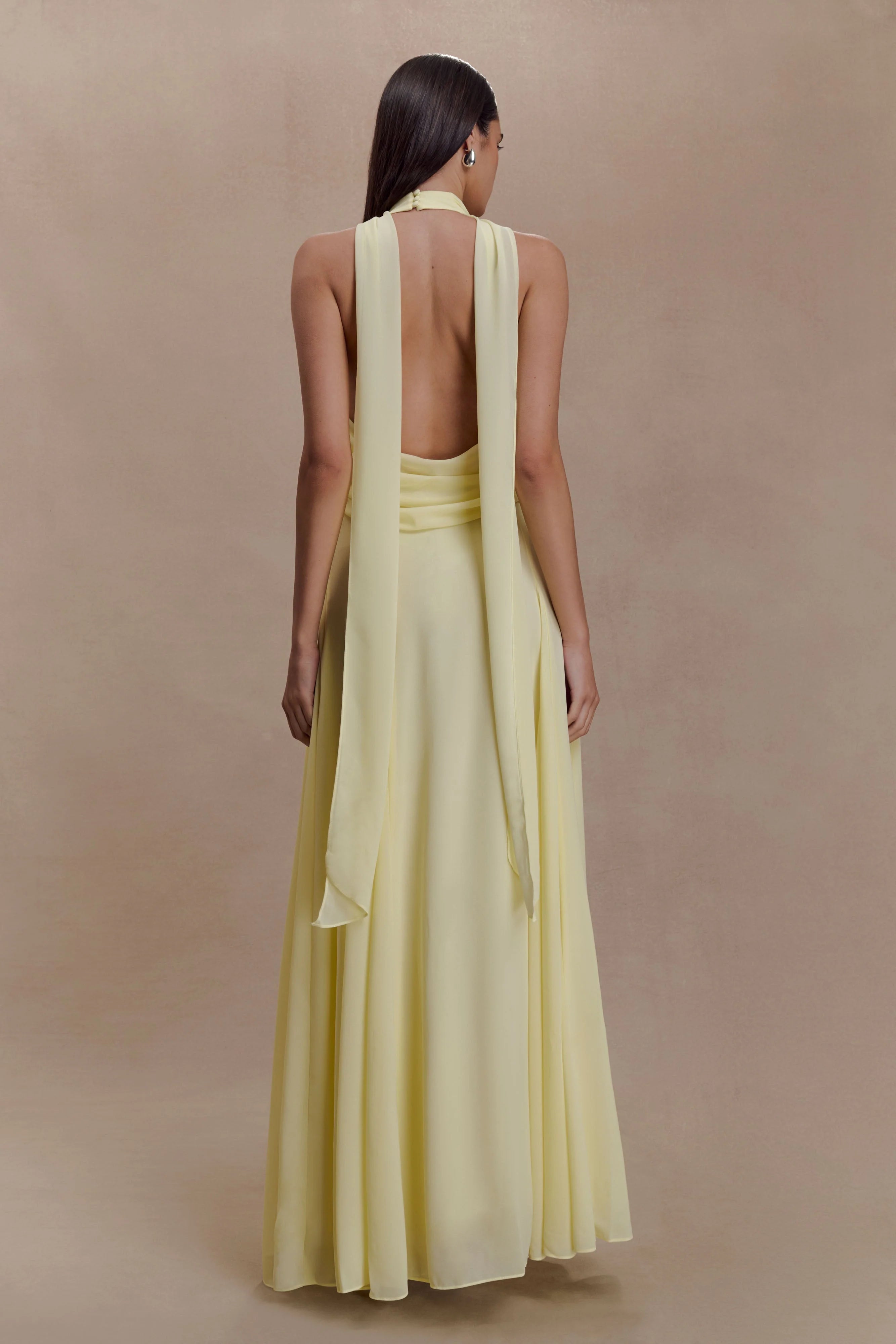 Santal Floral Chiffon Halter Maxi Dress Lemon