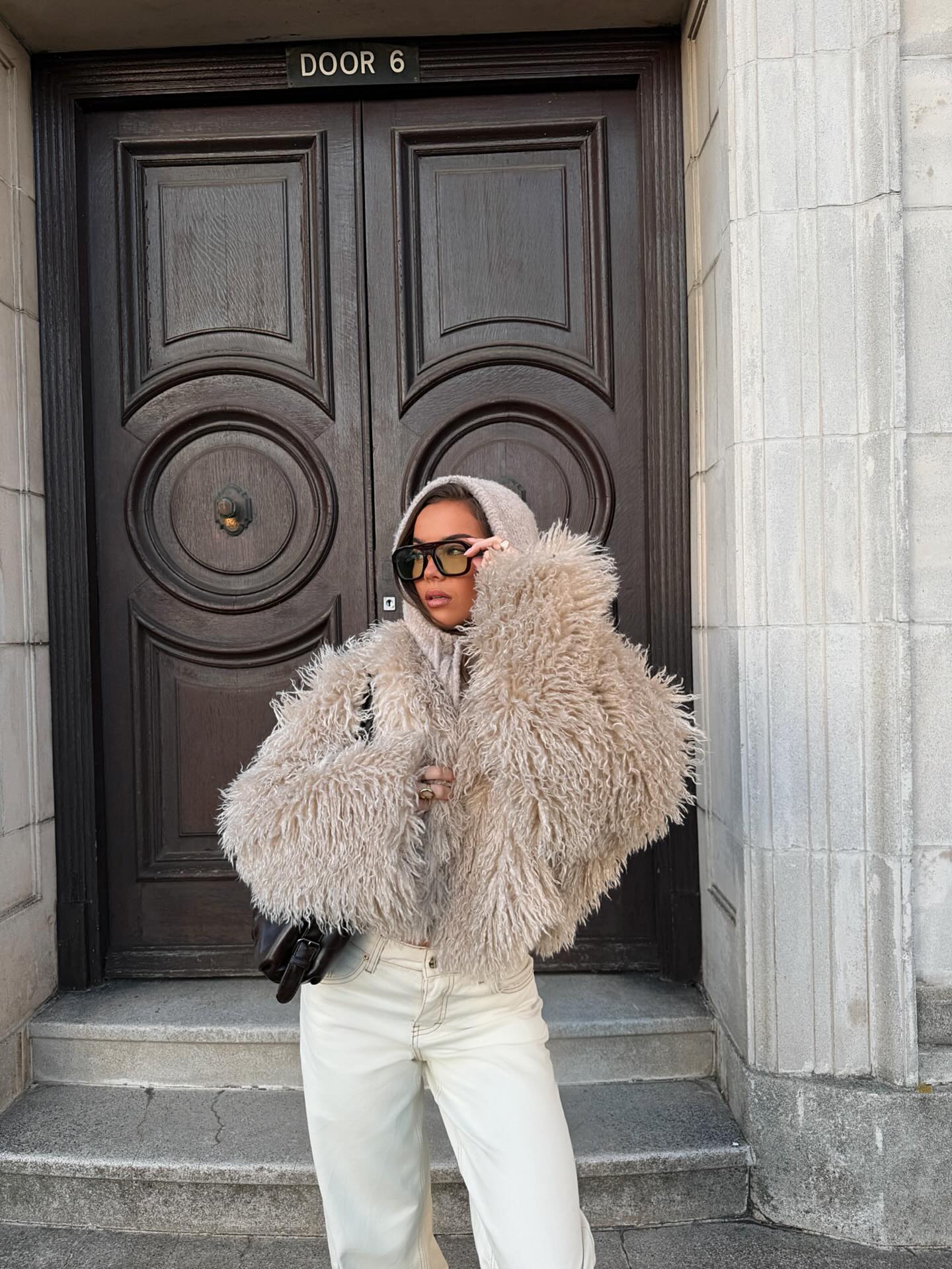 Virginia Cropped Faux Fur Jacket Taupe