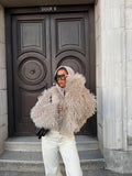 Virginia Cropped Faux Fur Jacket Taupe