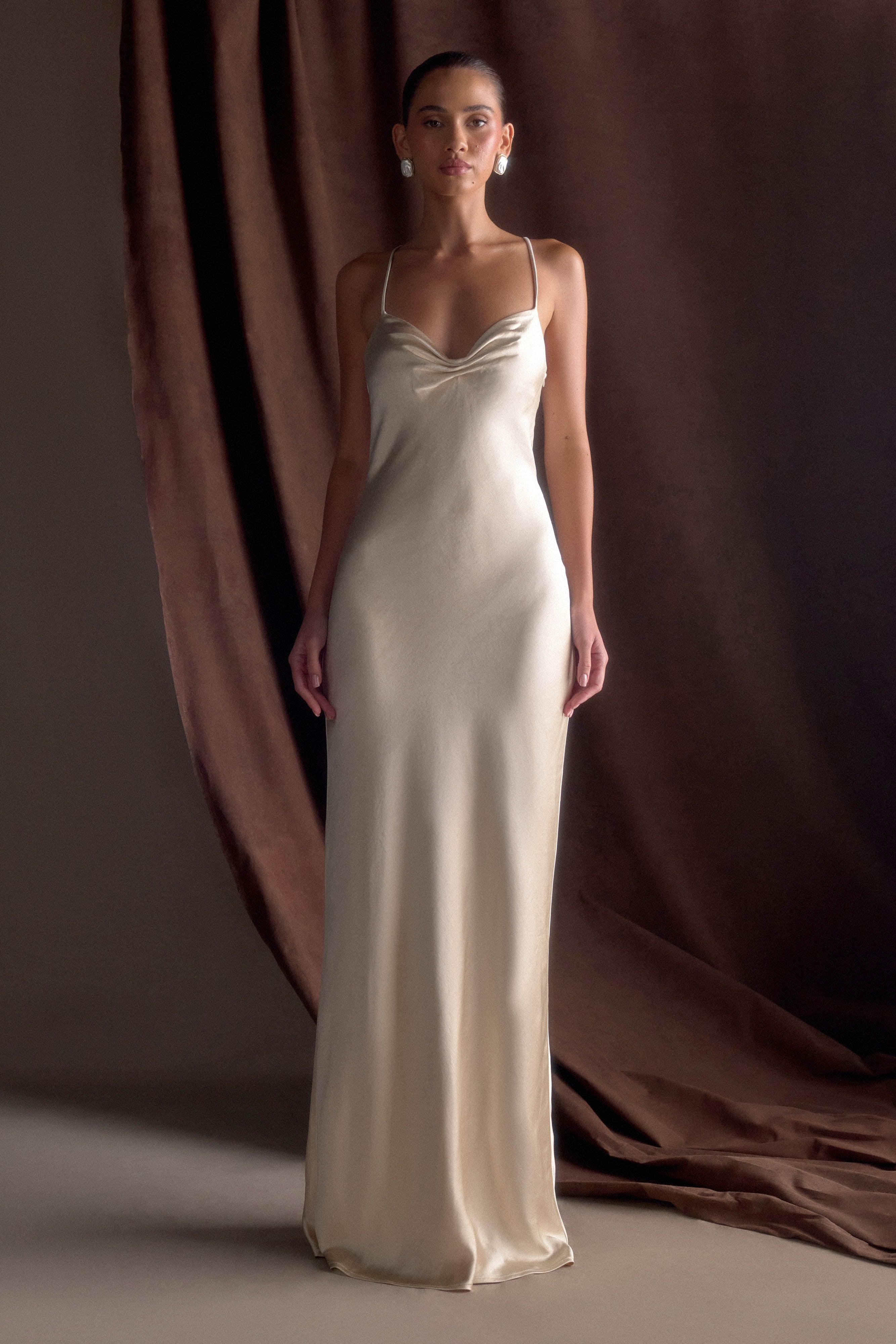 Lilly Sweetheart Satin Maxi Dress Blush Gold