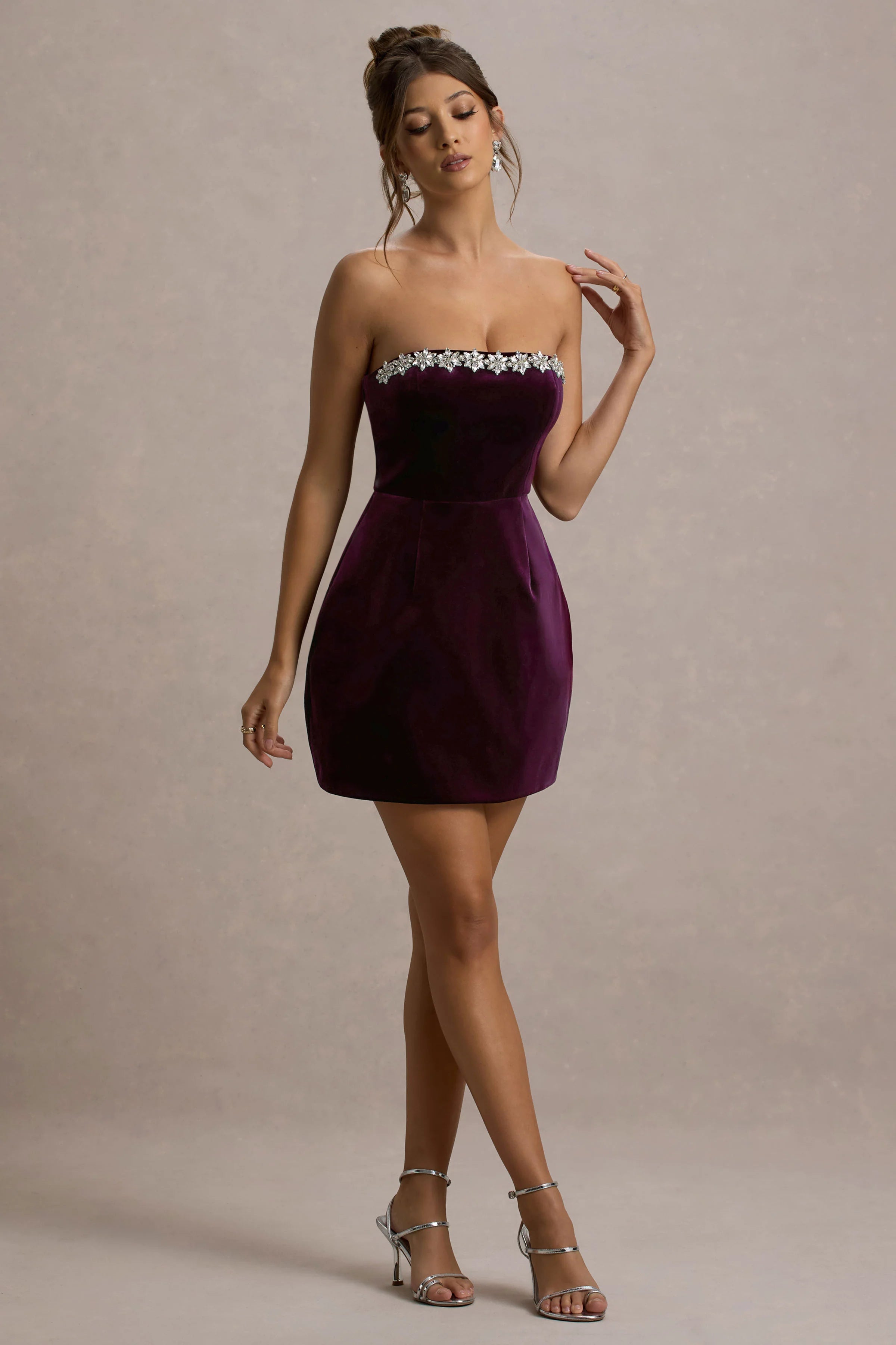 Naia Port Velvet Embellished Bandeau Mini Dress
