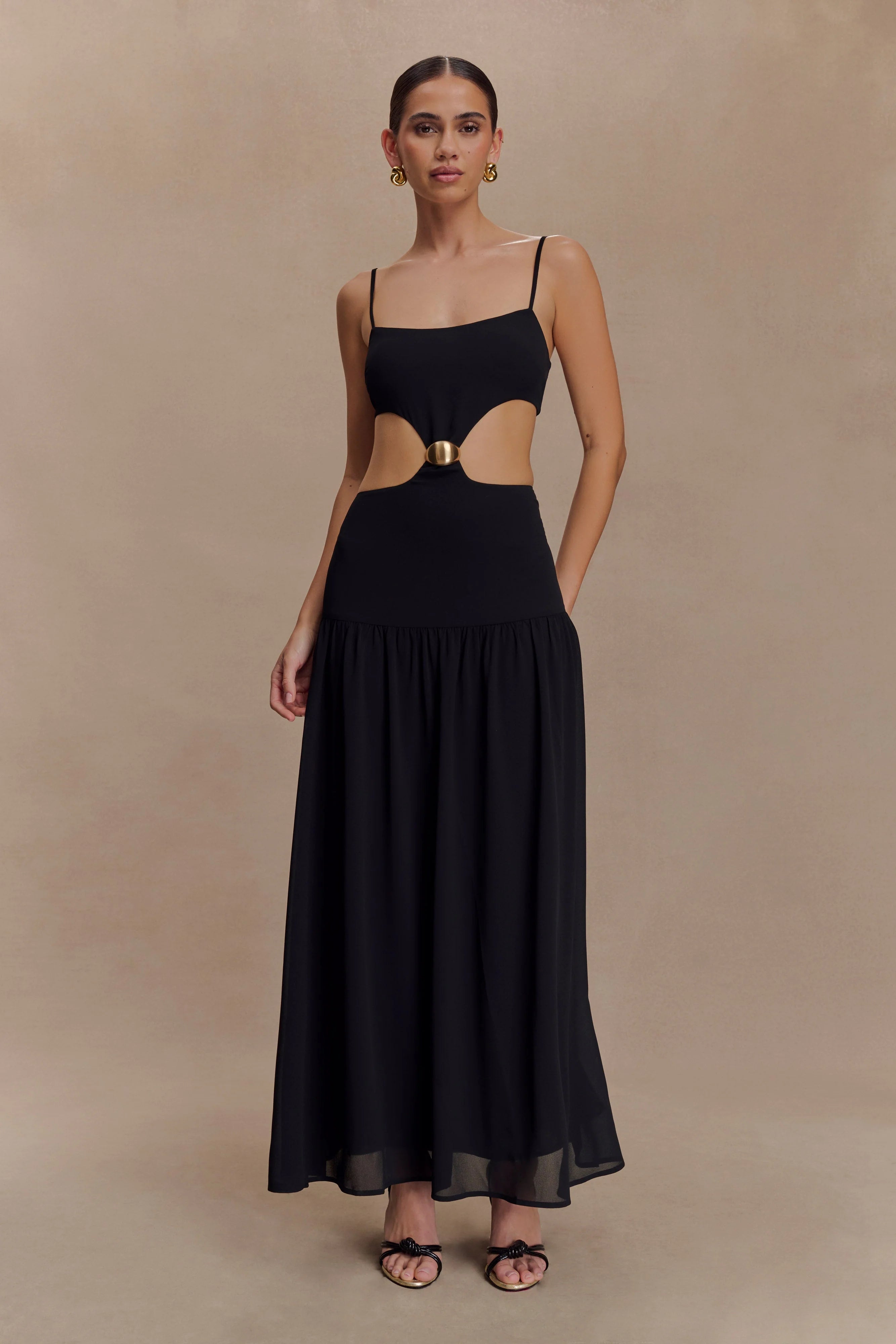 Georgina Chiffon Midi Dress Black