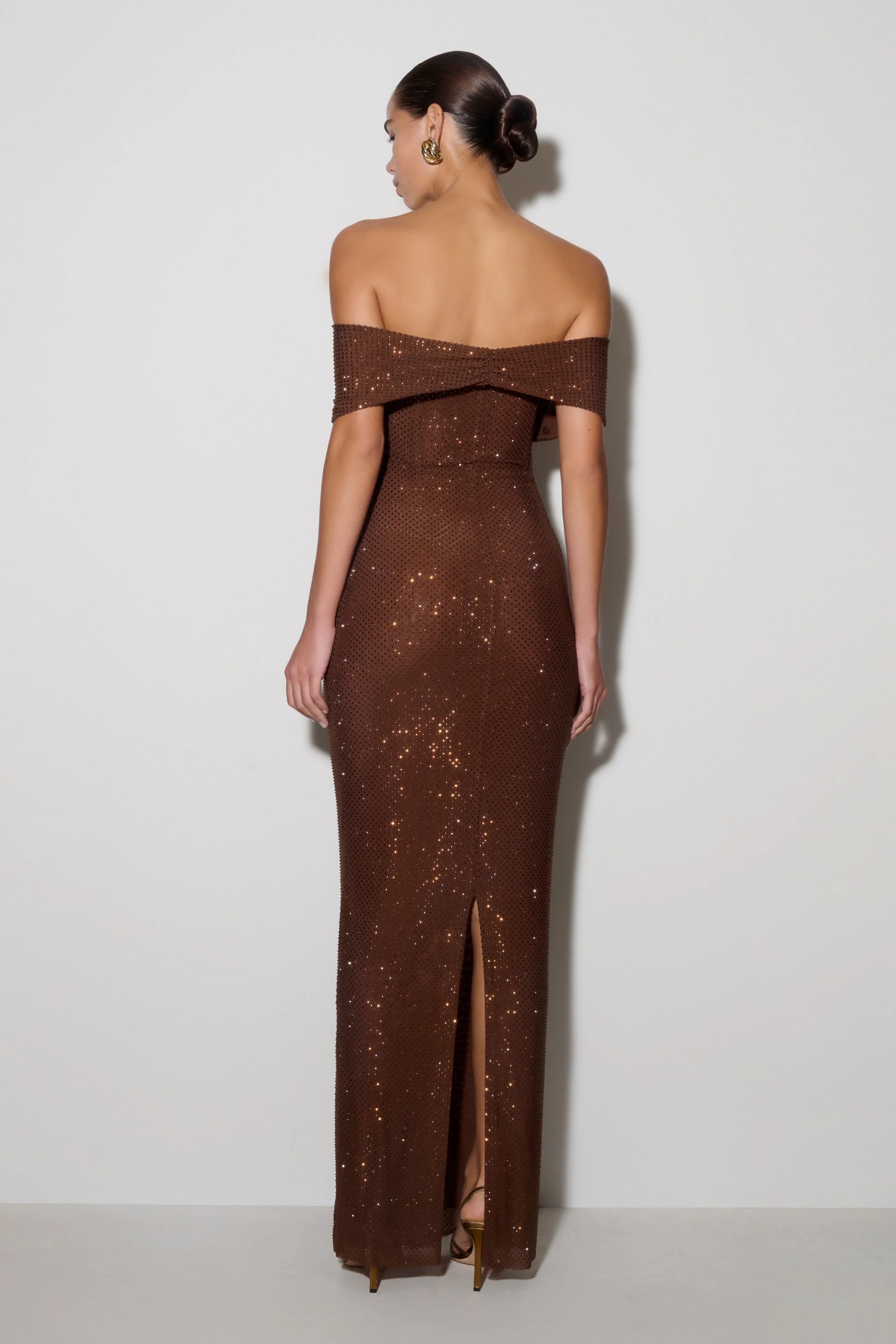 Phi Multi Wear Cowl Diamante Maxi Dress Chocolate