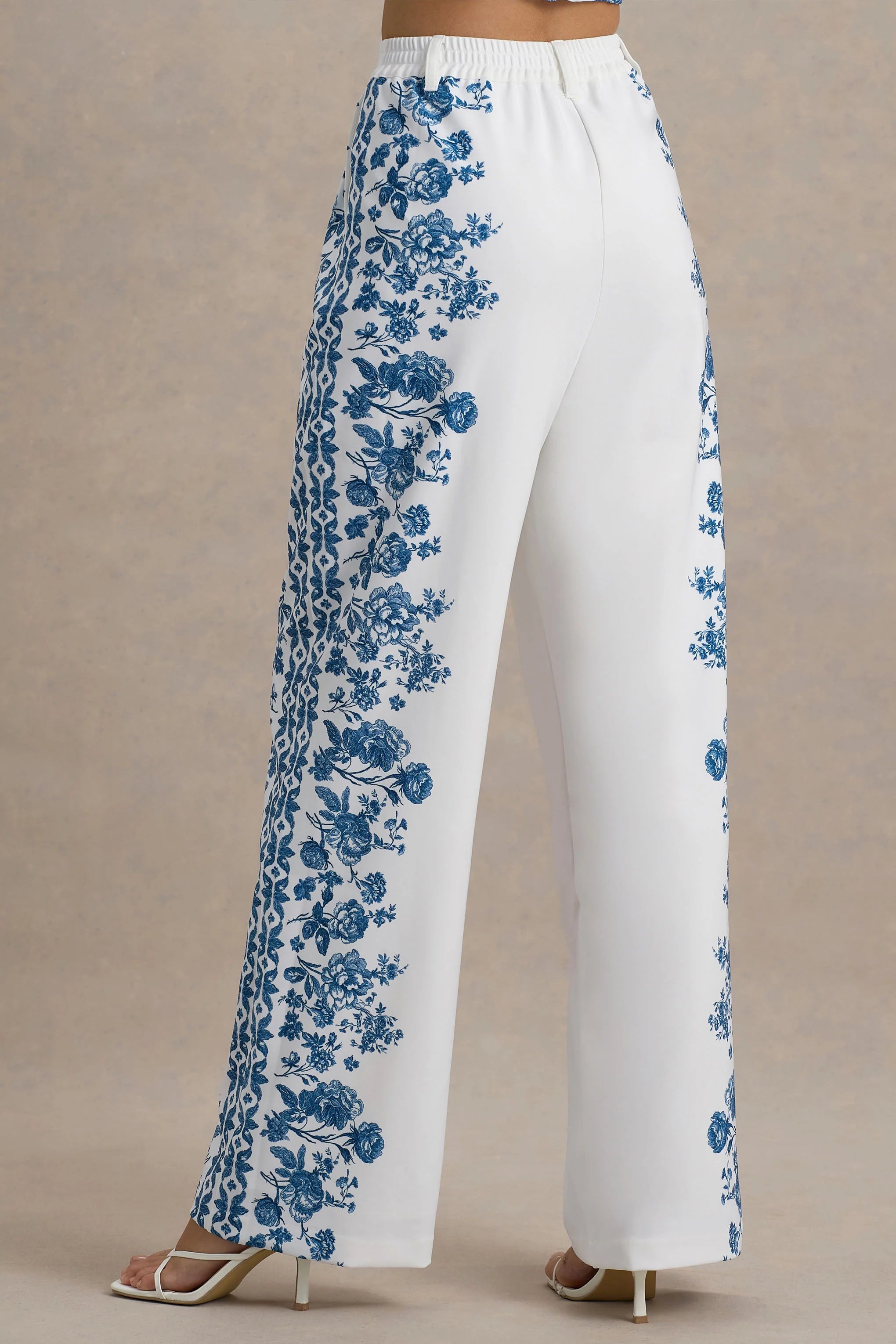 Zelie Blue Porcelain Print Wide Leg Trousers