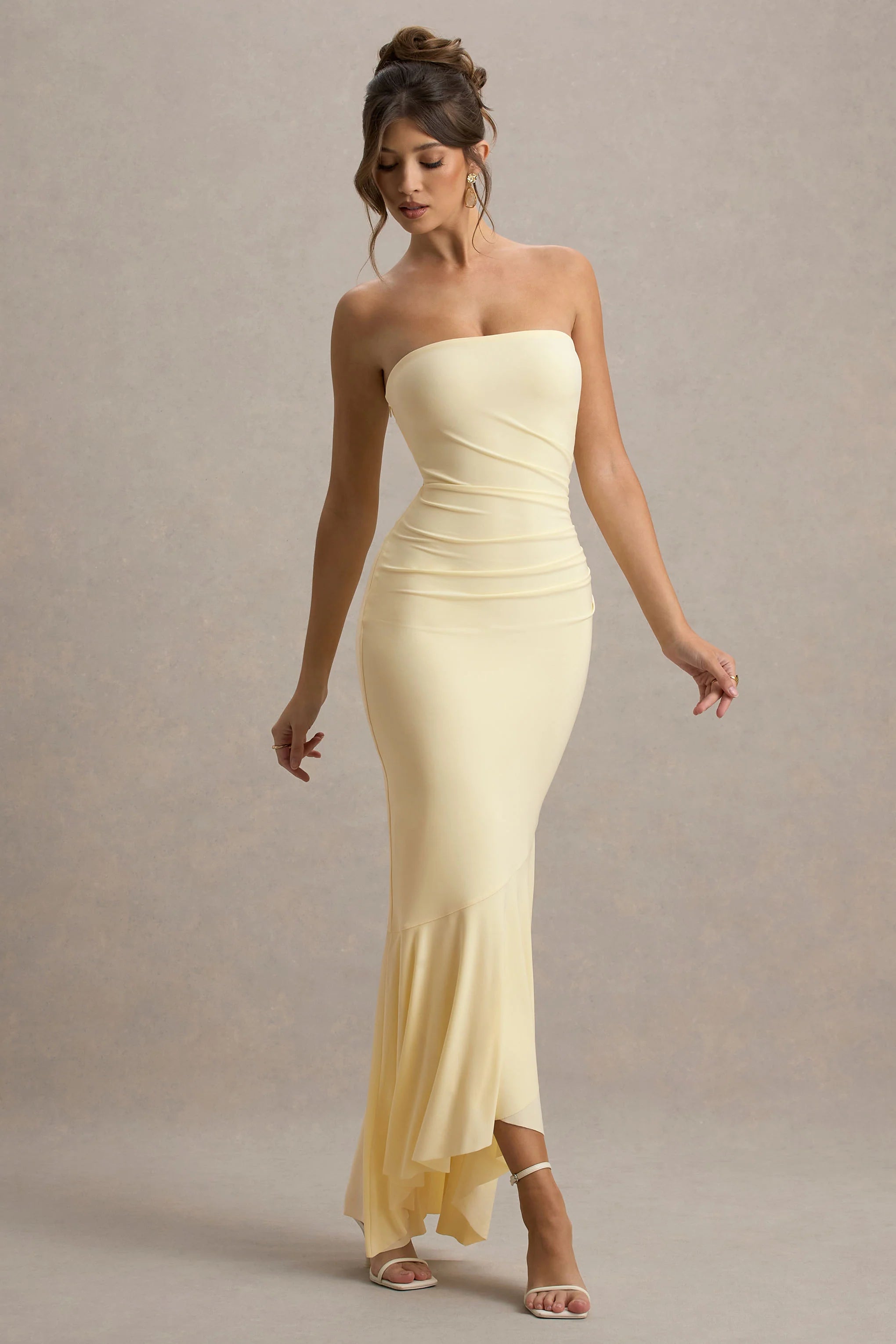 Capria Pale Lemon Bandeau Wrap Maxi Dress