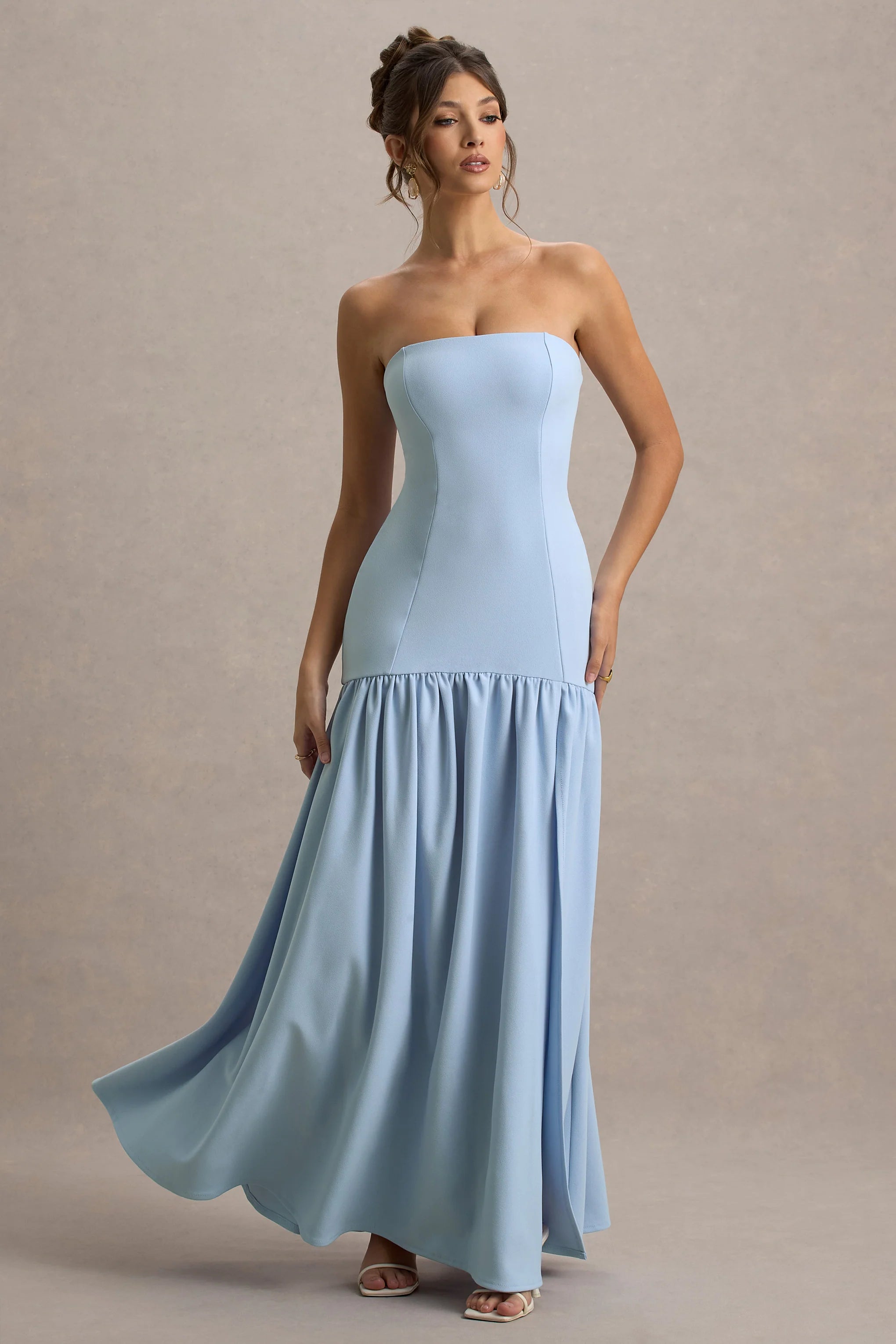 Penny Powder Blue Bandeau Drop Waist Maxi Dress