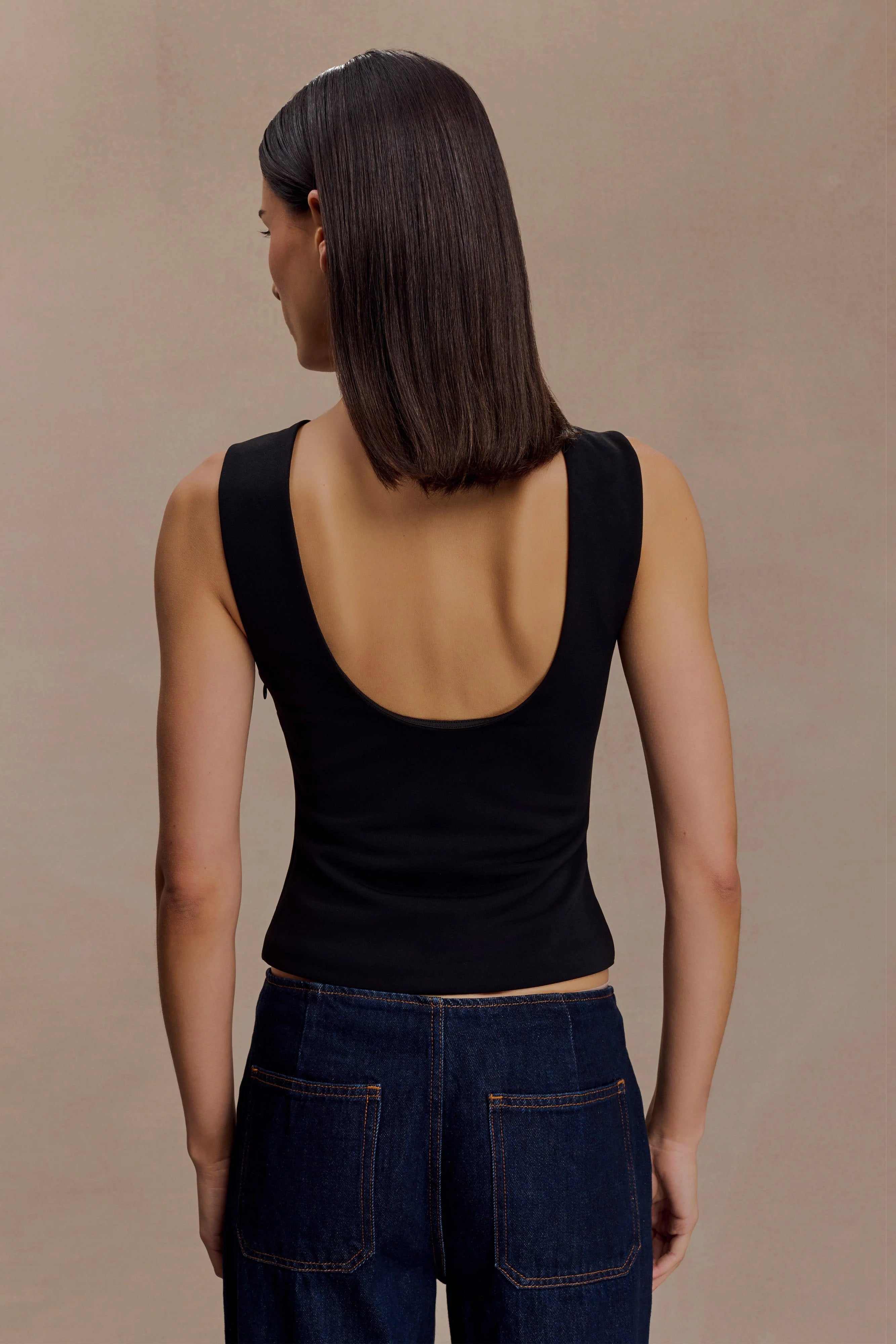 Kyra Open Back Scuba Crepe Top Black