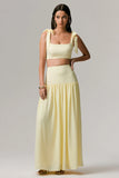 Reminiscent Lemon Ruched Maxi Skirt