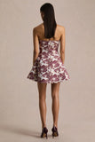Federica Burgundy And Gold Jacquard Bandeau A Line Mini Dress