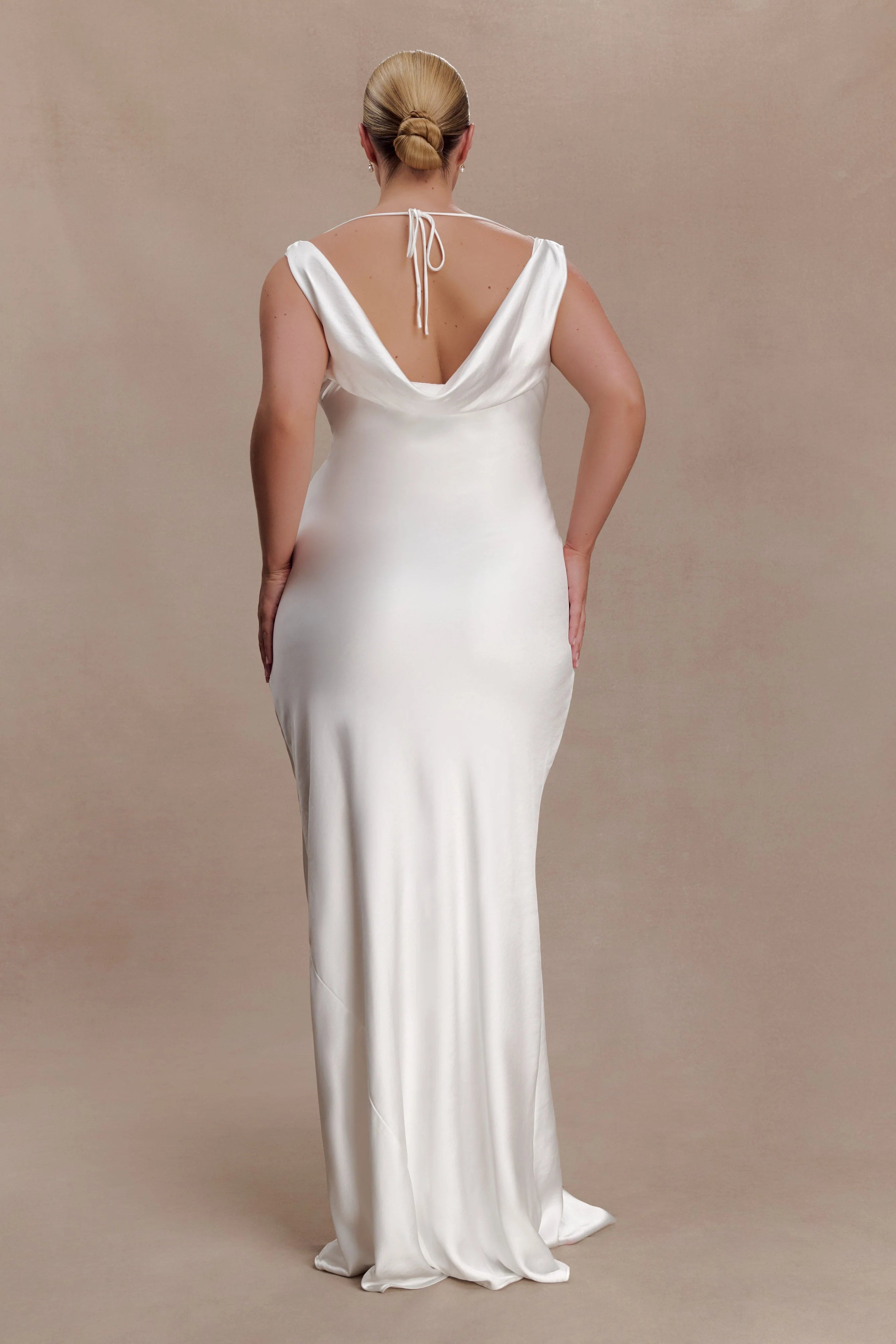 Ashley Cowl Neck Lace And Satin Maxi Dress Ivory