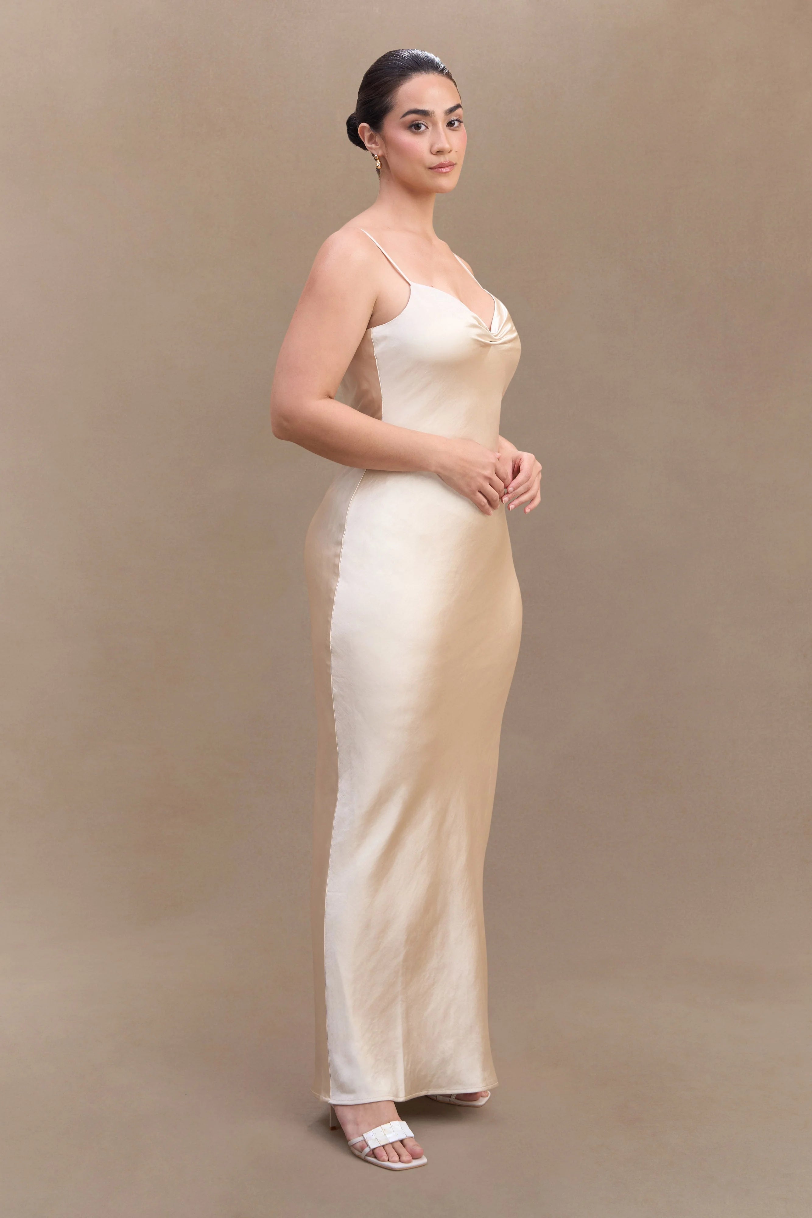 Lilly Sweetheart Satin Maxi Dress Blush Gold