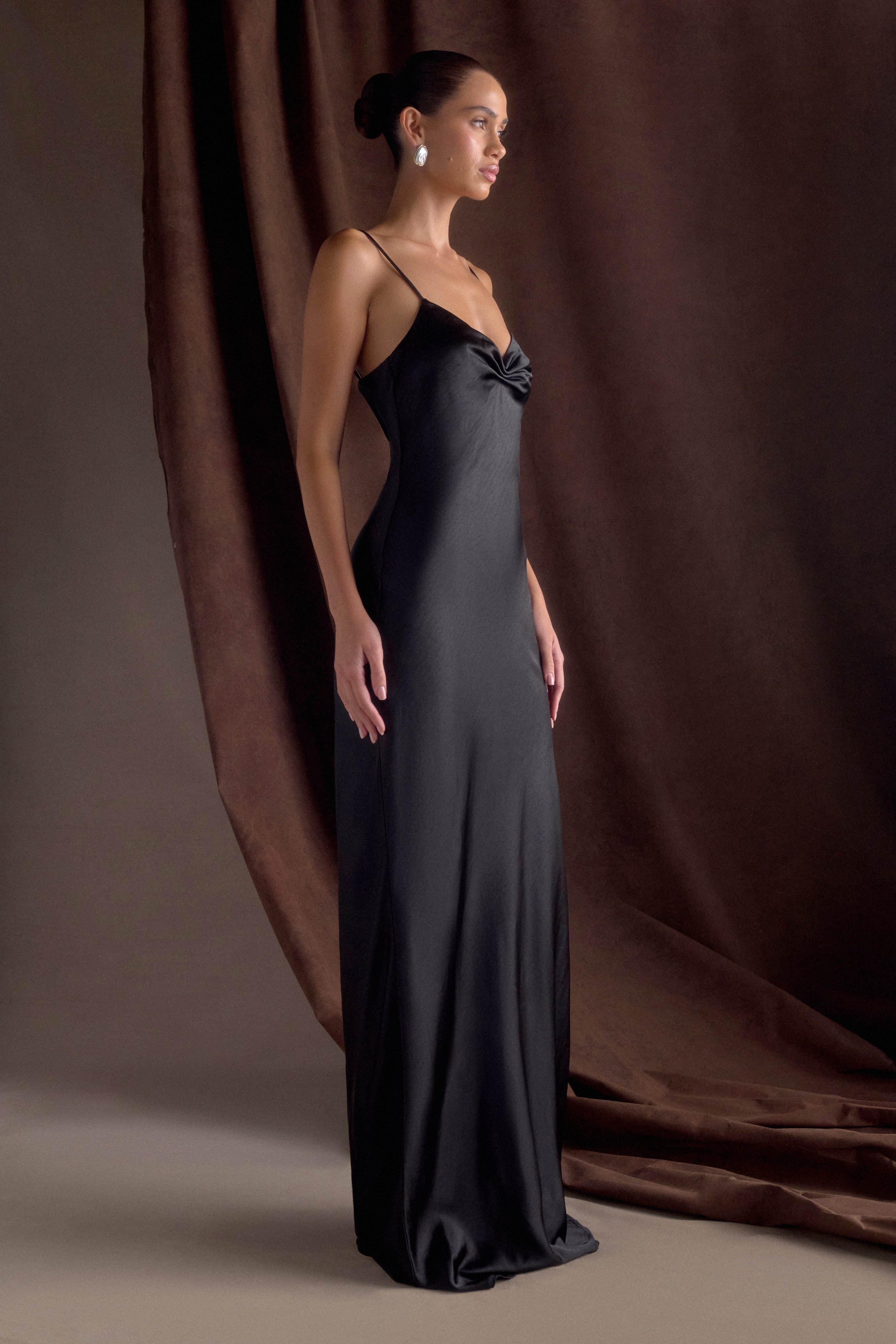 Lilly Sweetheart Satin Maxi Dress Black
