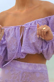 Fabienne Lilac Broidery Bardot Puff Sleeve Top