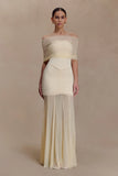 Caspian Slinky And Mesh Off Shoulder Maxi Dress Ivory