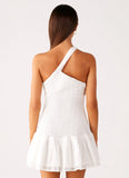 Hestia Drop Waist Shirring Mini Dress White