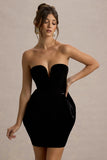 Bryanna Black Velvet Sweetheart Mini Dress With Tulip Skirt