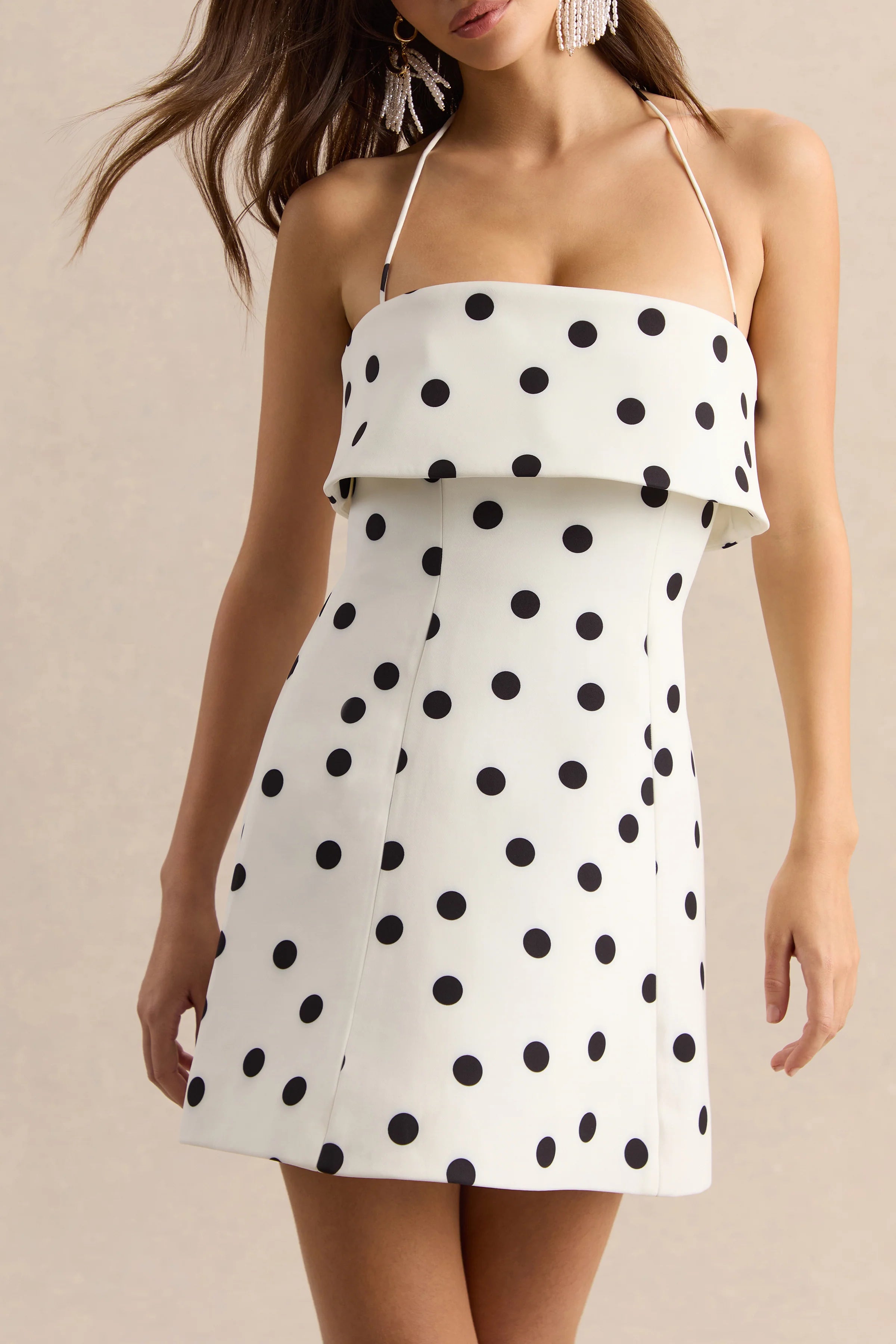 Nelly White Black Polka Dot Square Neck Mini Dress