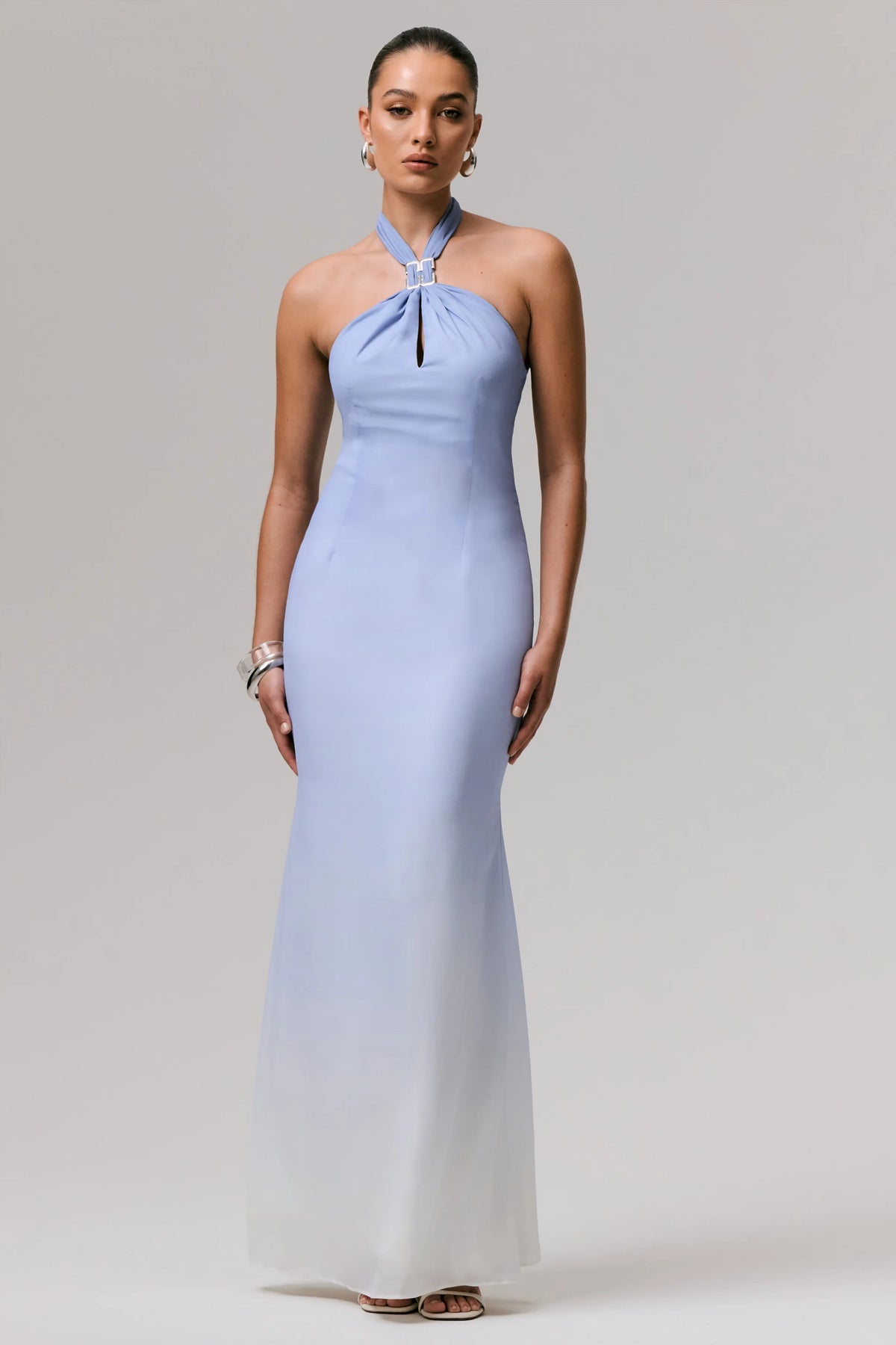 Sharni Blue Ombre Chiffon Halter Neck Maxi Dress